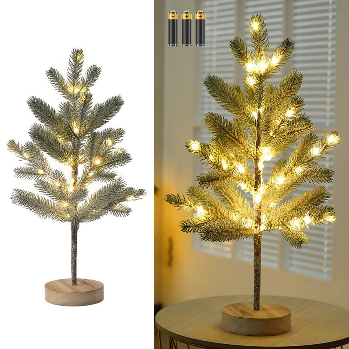 Arbre de Noël décoratif avec 50 LED, hauteur 50cm/19,68in blanc chaud éclairage d'arbre LED intérieur, pile AA pour chambre à coucher, salon, maison, fête, mariage, festival décor