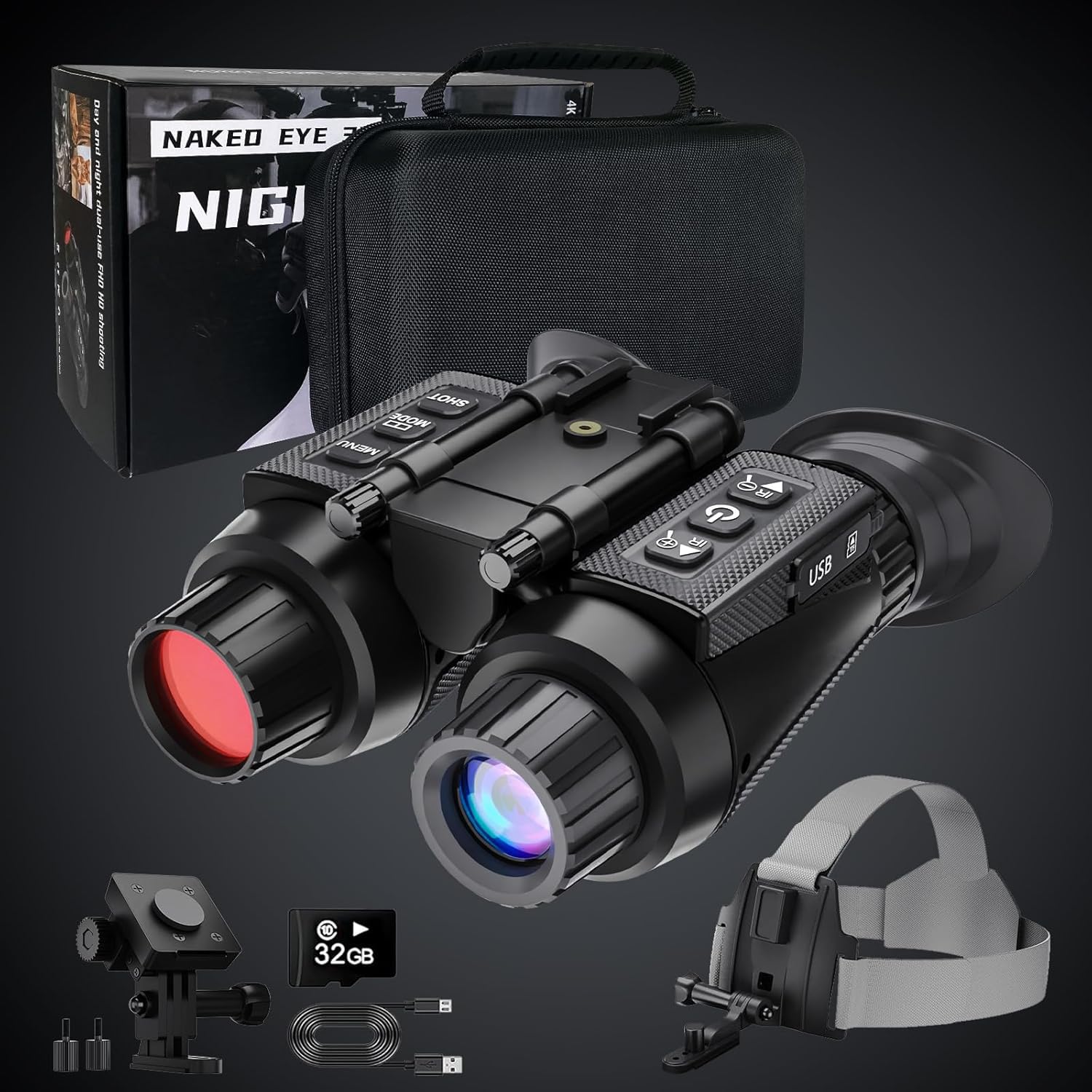 Nachtsichtgerät mit 3D-Vision-Effekt Infrarot Digital 8X Zoom Völlig Unabhängig Einstellbare Nachtsichtbrille Jagdfernglas für Erwachsene Nachtsicht und Tag Militär Freihändiges NGV für Helm