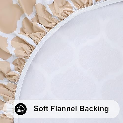 Miniatura 208 de Smiry - Mantel redondo de vinilo ajustable con bordes elásticos y parte trasera de franela, mantel de vinilo impermeable, lavable, diseño enrejado