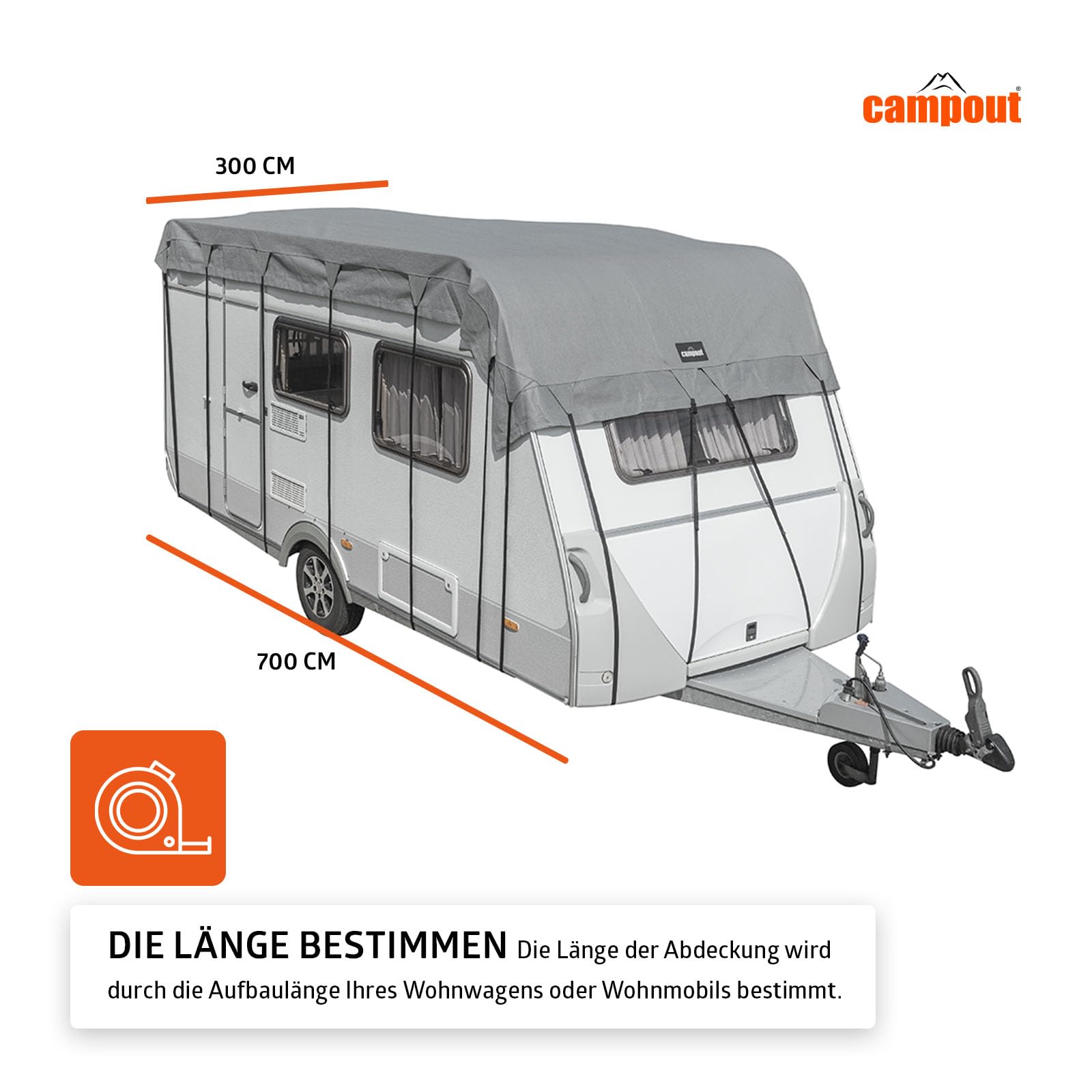 Campout Wohnwagen und Wohnmobil Dachschutzplane – 7.5 x 3 m – Abdeckplane – Wohnmobilabdeckungen – Dachplane – Caravanabdeckung – Atmungsaktives 3-lagiges SFS-Vlies PP, 160 g/m² – Grau
