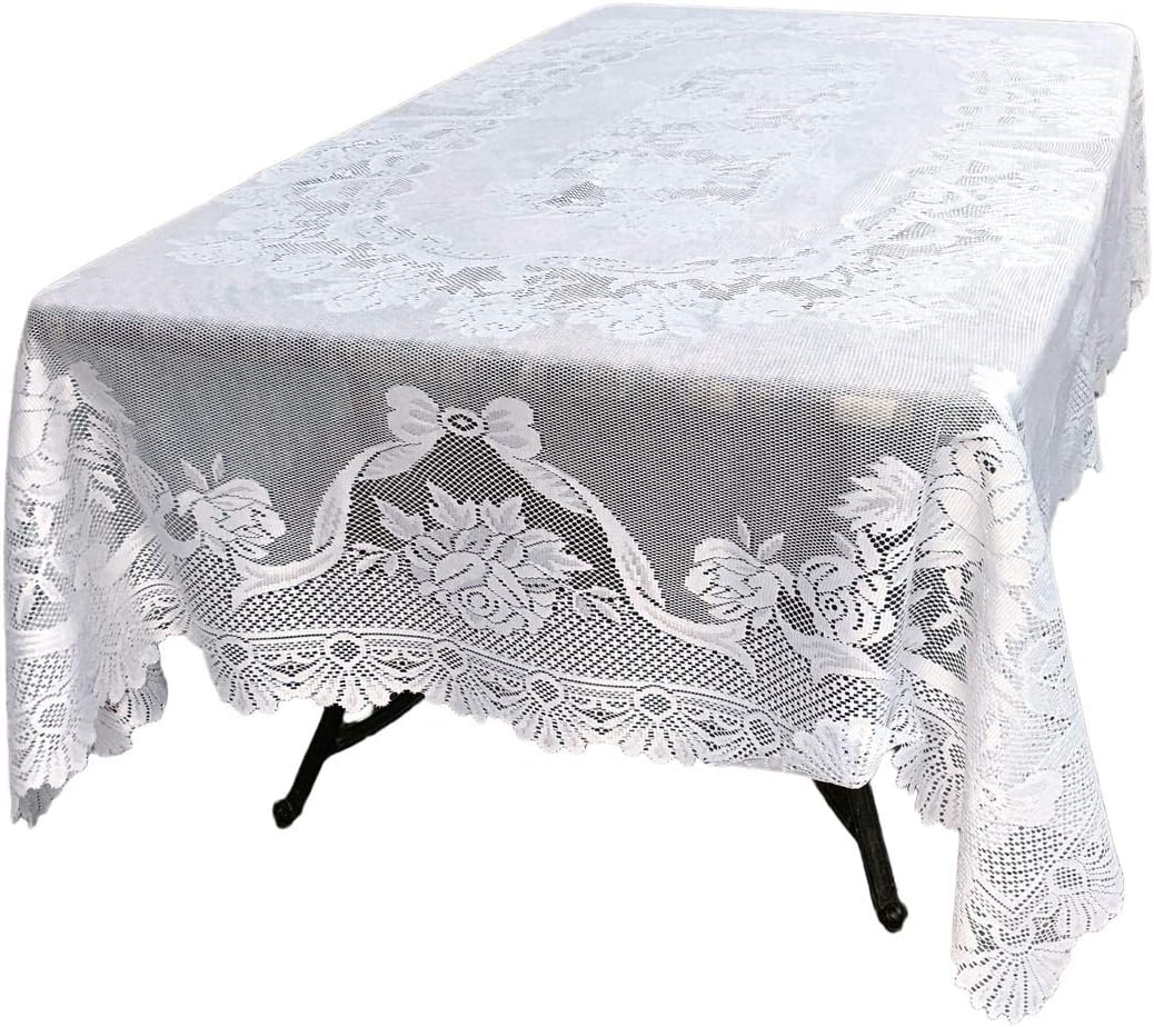 54x72 Alpine Rose White Rectangle Tablecloth