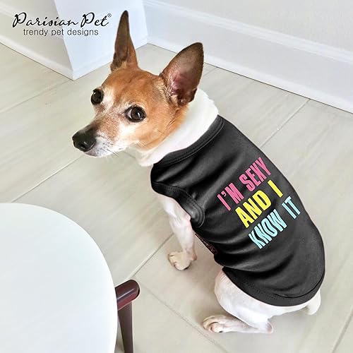 Miniatura 4 de Parisian Pet - Camiseta bordada para perros y gatos, con texto en inglés Sexy and I Know It, XS