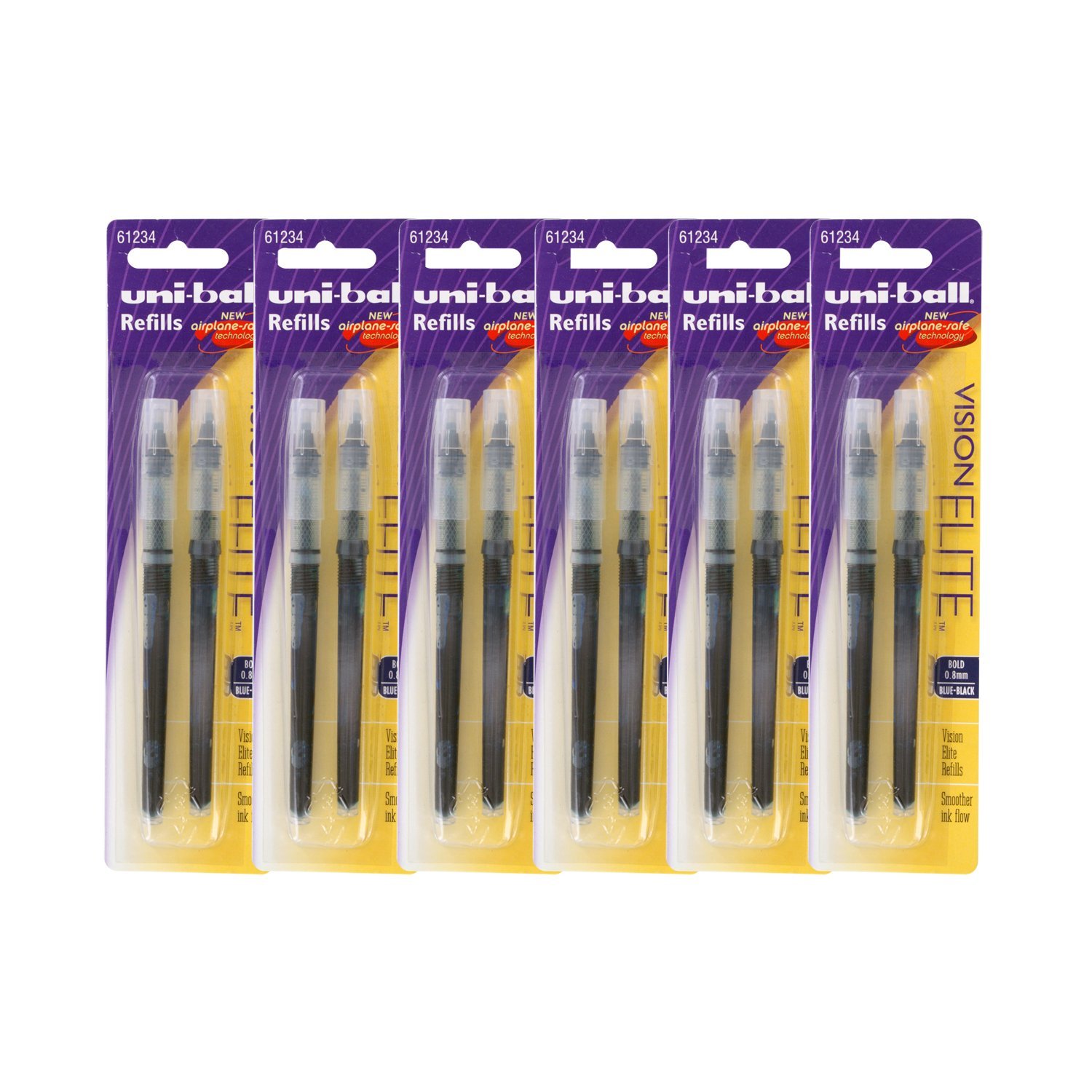 uni-ballVision Elite Rollerball Pen Refills, 0.8mm, Bold Point, Blue-Black Ink, Pack of 12