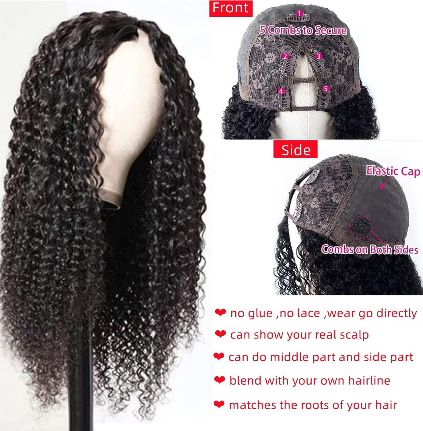 V Part Human Hair Wig, 150% Density, No Leave Out, No Sew In, Beginner Friendly, Glueless Kinky Curly V Part Wig - Image 2
