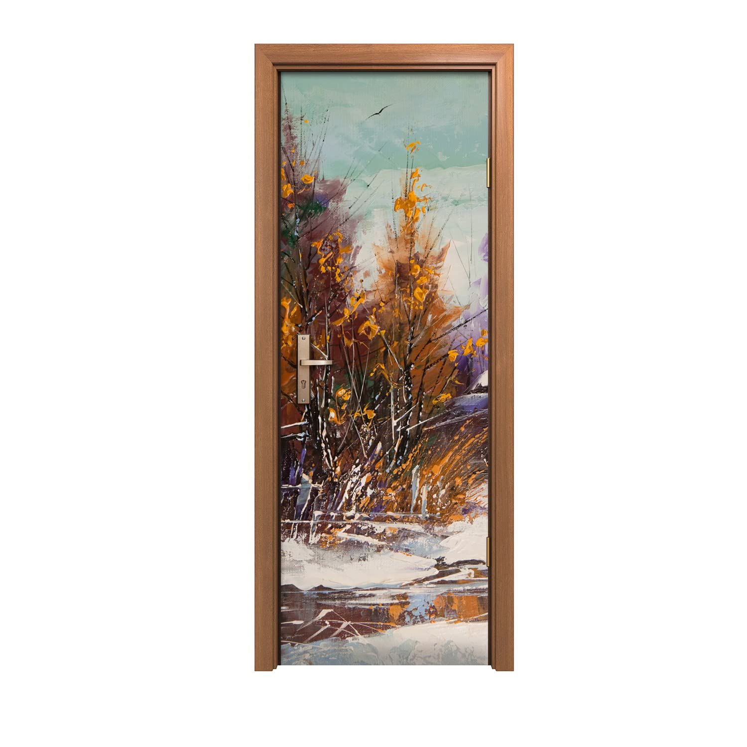 Autocollant de porte paysage hiver neige 70x200cm pour sticker mural décoratif