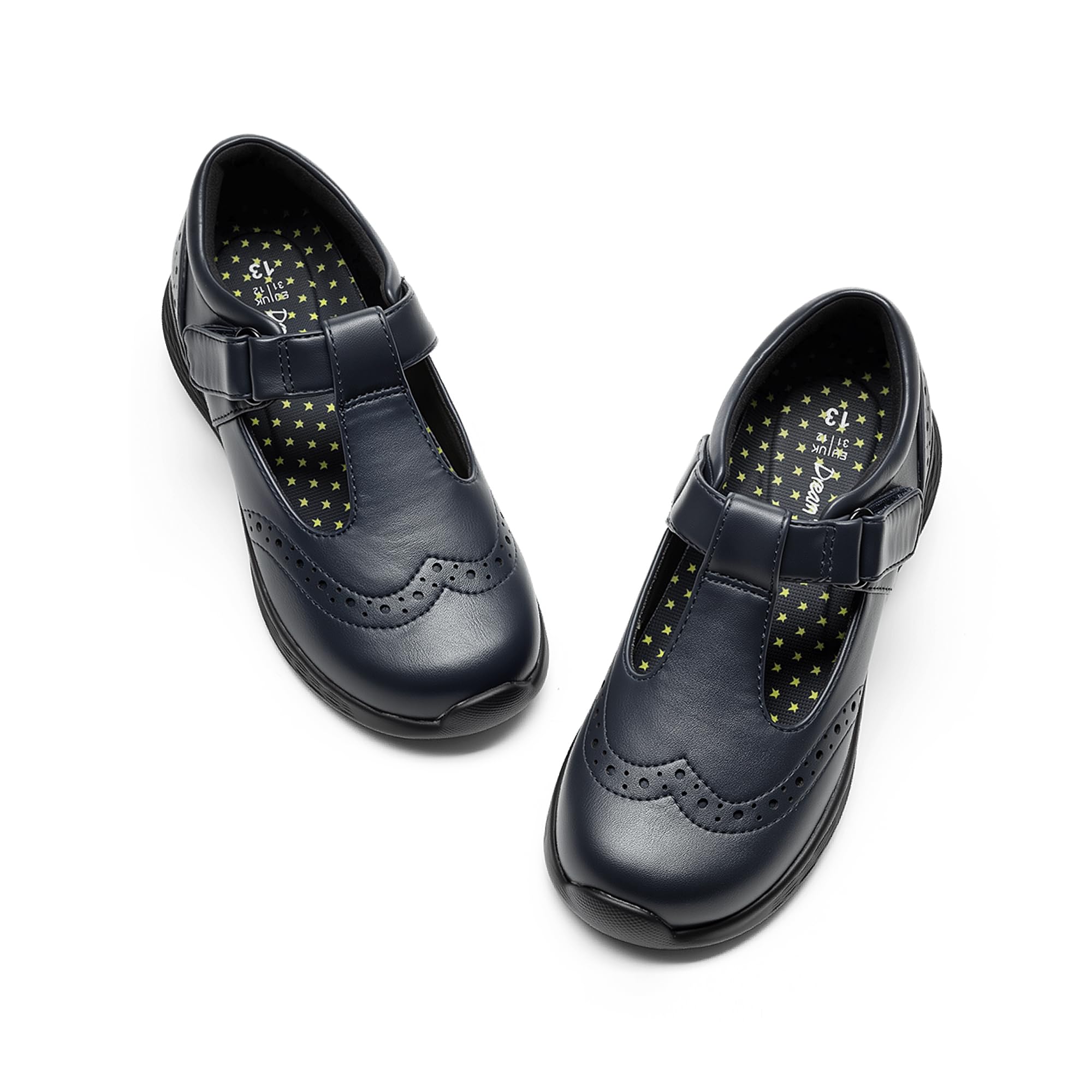 DREAM PAIRS Dziewczęce Mary Jane płaskie buty do mundurka szkolnego z paskiem w kształcie litery T lekkie buty z zamkniętymi palcami