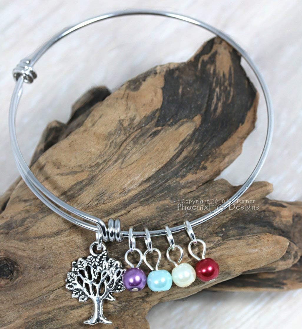 Custom Mom Bracelet Personalized Family Tree Birthstone Charm Bangle for Nana Mother's Day Gift