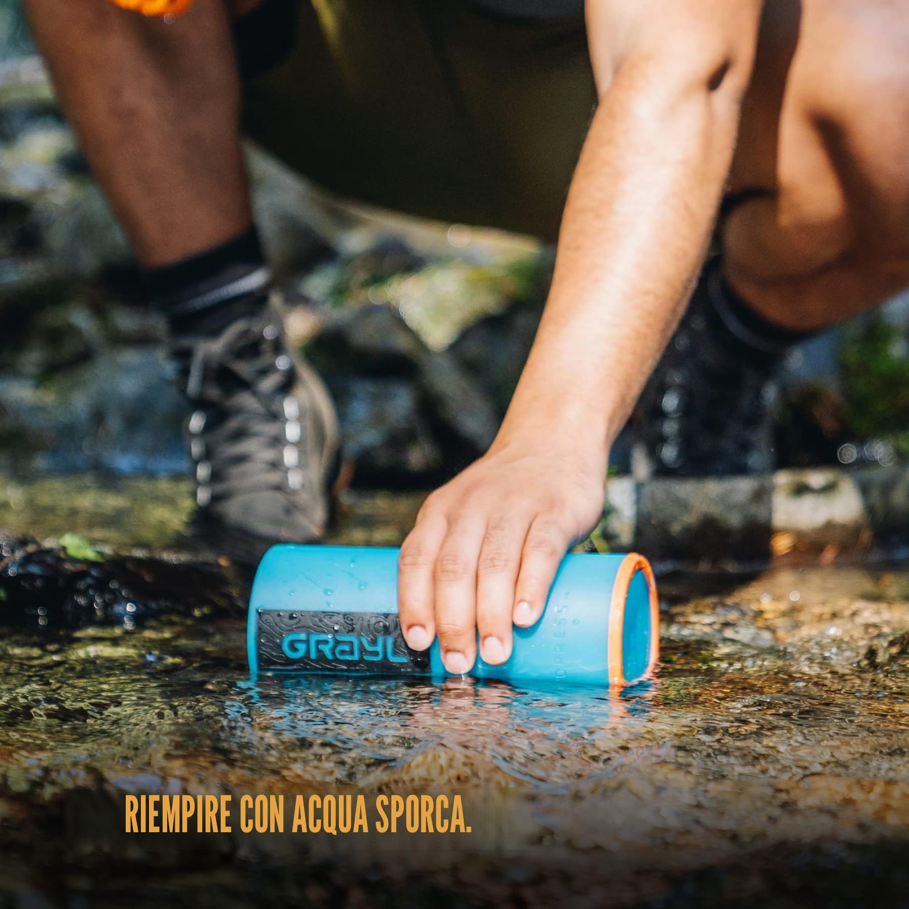 GRAYL GeoPress - Bottiglia purificatore d'acqua da 710 ml, filtro per escursionismo, campeggio, sopravvivenza, viaggi (blu bali)