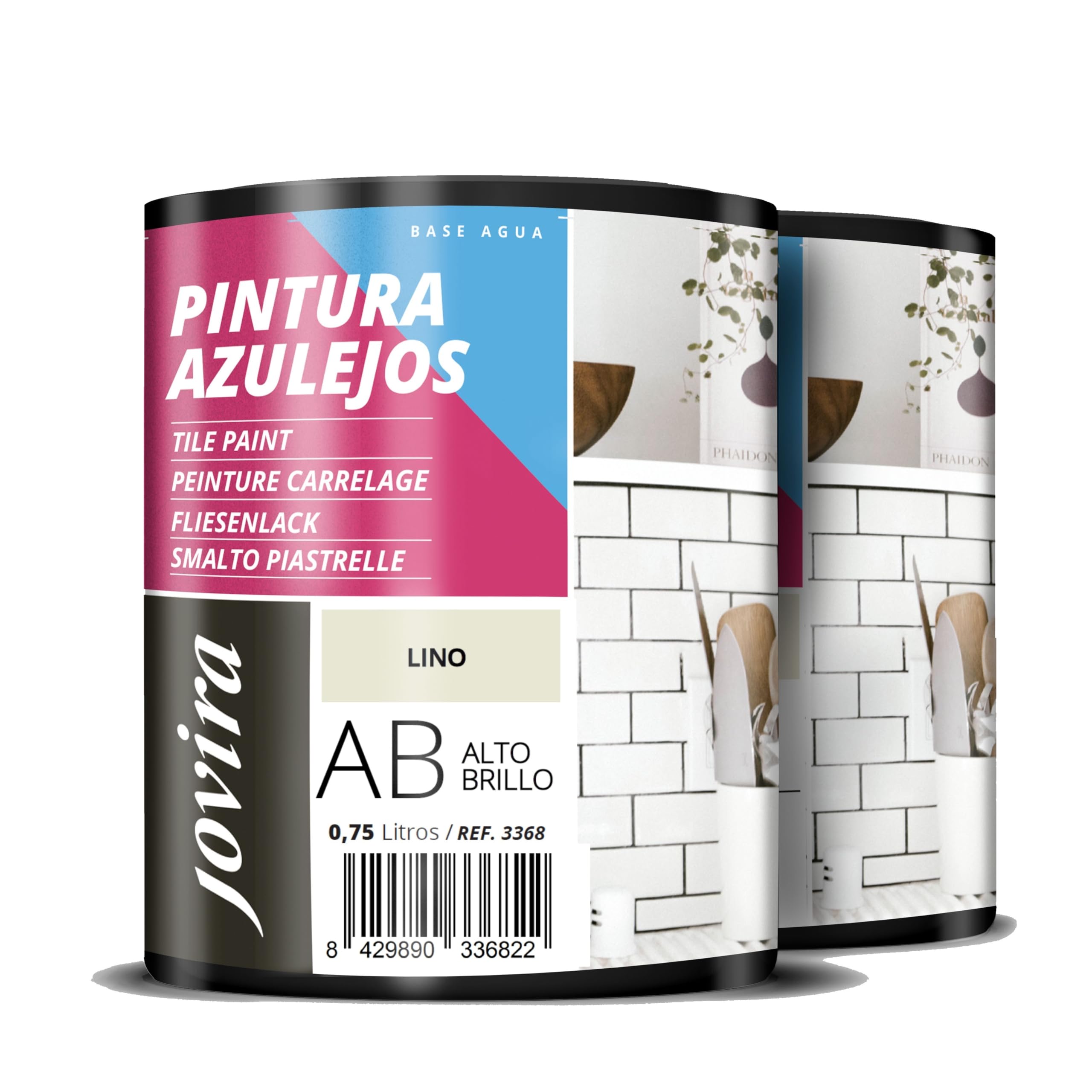 JOVIRA PINTURAS Pintura para Azulejos, Alto Brillo al Agua. Da una imagen nueva a tu cocina y baño. (2x750 Mililitros, Lino) B-6-2
