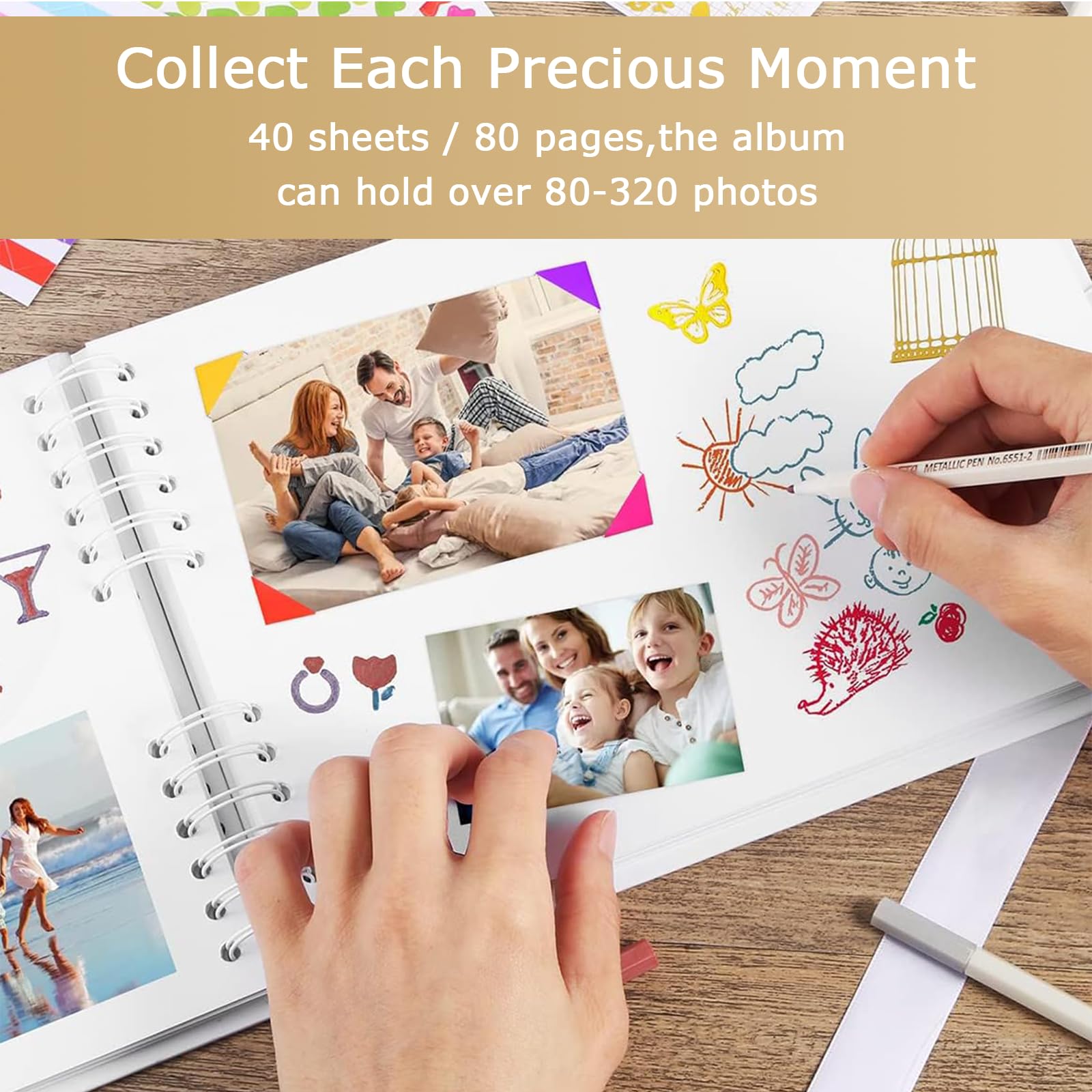 Album Fotografico, Bianco Scrapbook di 80 pagine, album fotografico fai da te 28x21 cm, utilizzabile come regalo di laurea, regalo di compleanno, regalo di San Valentino