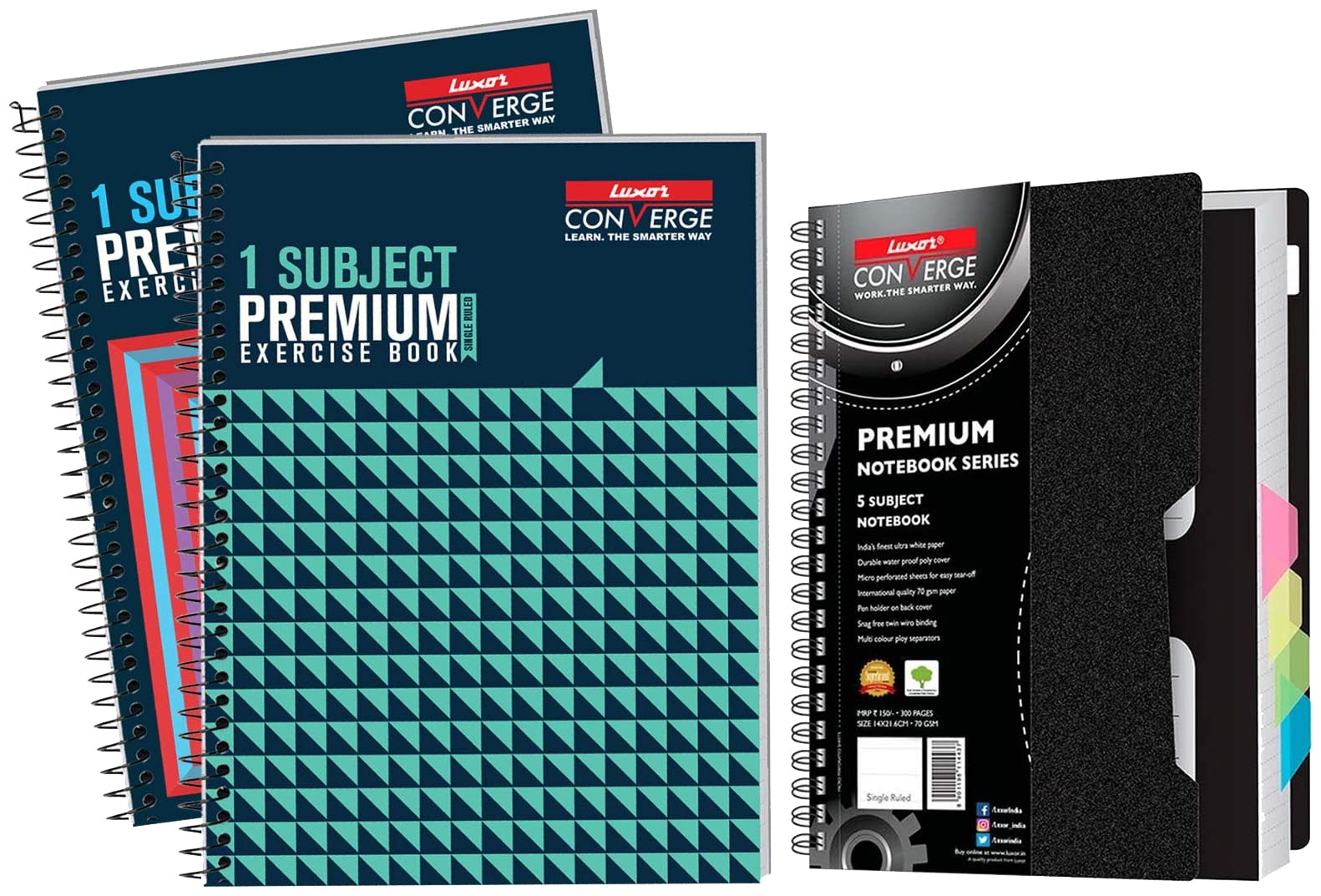 Luxor 5 Subject Single Ruled Notebook - A5 Size, 300 Pages & 1 Subject Spiral Premium Exercise Notebook, Single Rule 180 Pages, Pack Of 2 (B0B945HT8N) Amazon Price History, Amazon Price Tracker