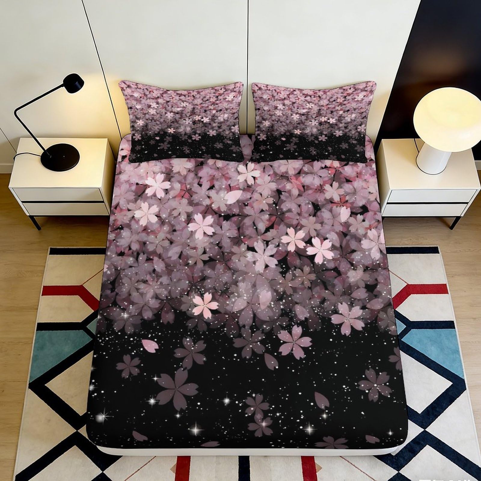 Pnayamiorkfel Style-7 3D Printed Sakura Blossom Fitted Sheet Microfiber Soft Floral Night Bed Cover Bedroom Decor Dustproof Washable 90X200x25cm