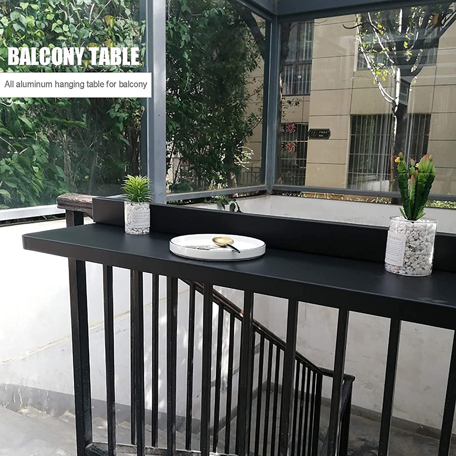 Tavolo da balcone pieghevole compatto per esterni, bancone da bar in alluminio resistente al sole e antiruggine, ideale per appendere cene e computer in piccoli spazi