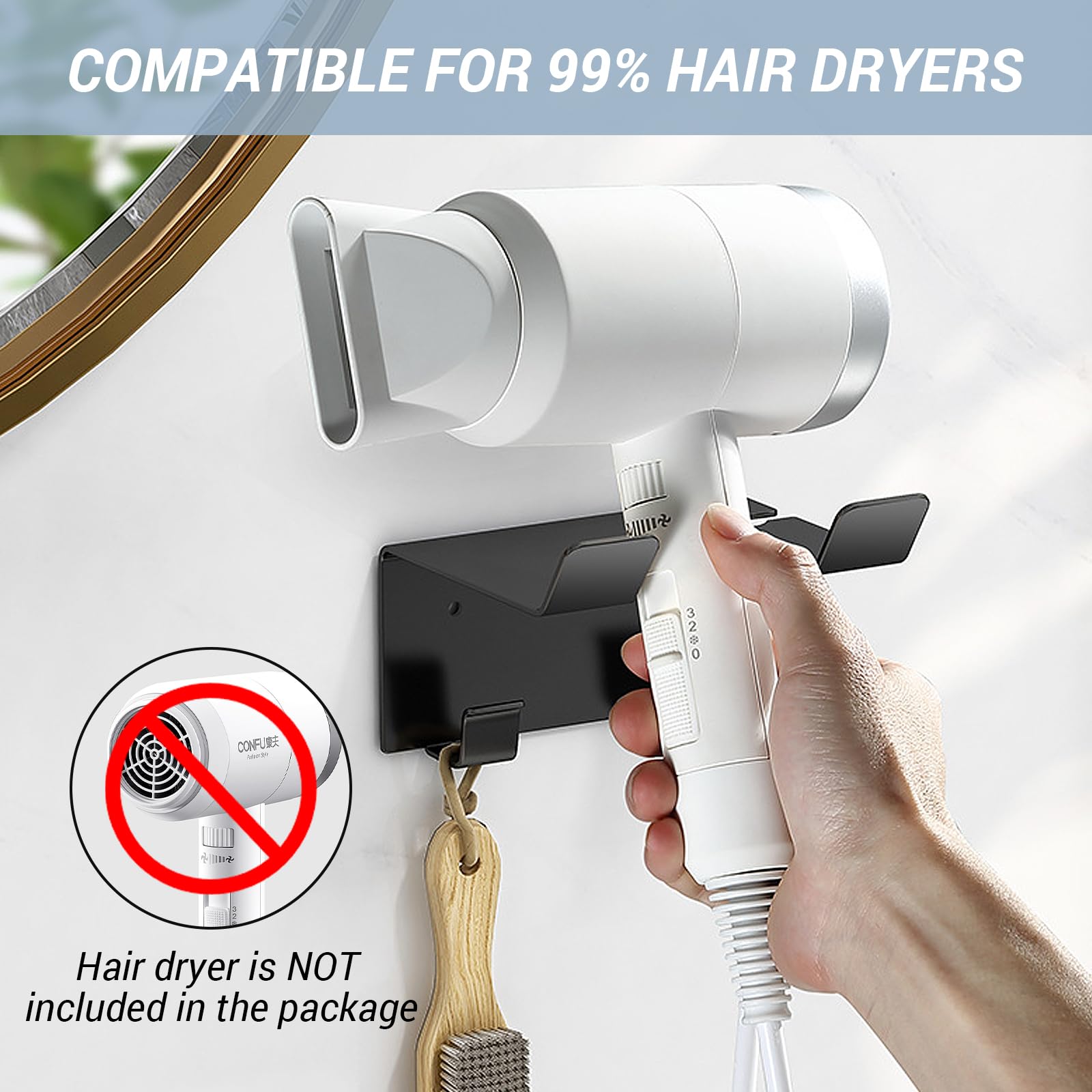 Hair Dryer Holder Wall Mount, Blow Dryer Holder Wall Mounted, New Upgrade Stainless Blow Dryer Holder - Image 3
