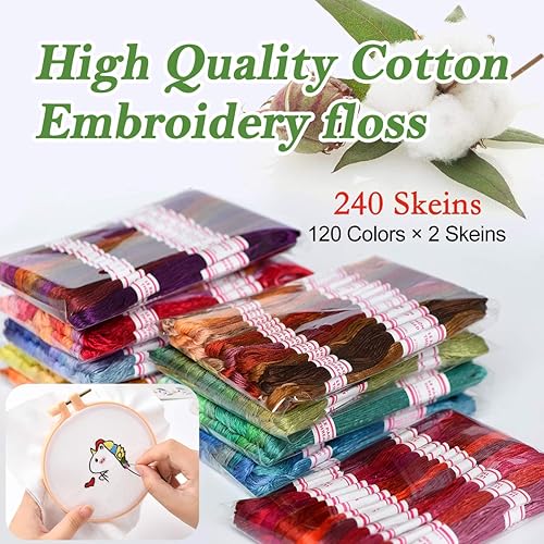 Miniatura 2 de LE PAON Hilo de bordado, 240 madejas, 100% algodón egipcio de fibra larga, hilos de punto de cruz, pulseras de la amistad, hilo dental mercerizado