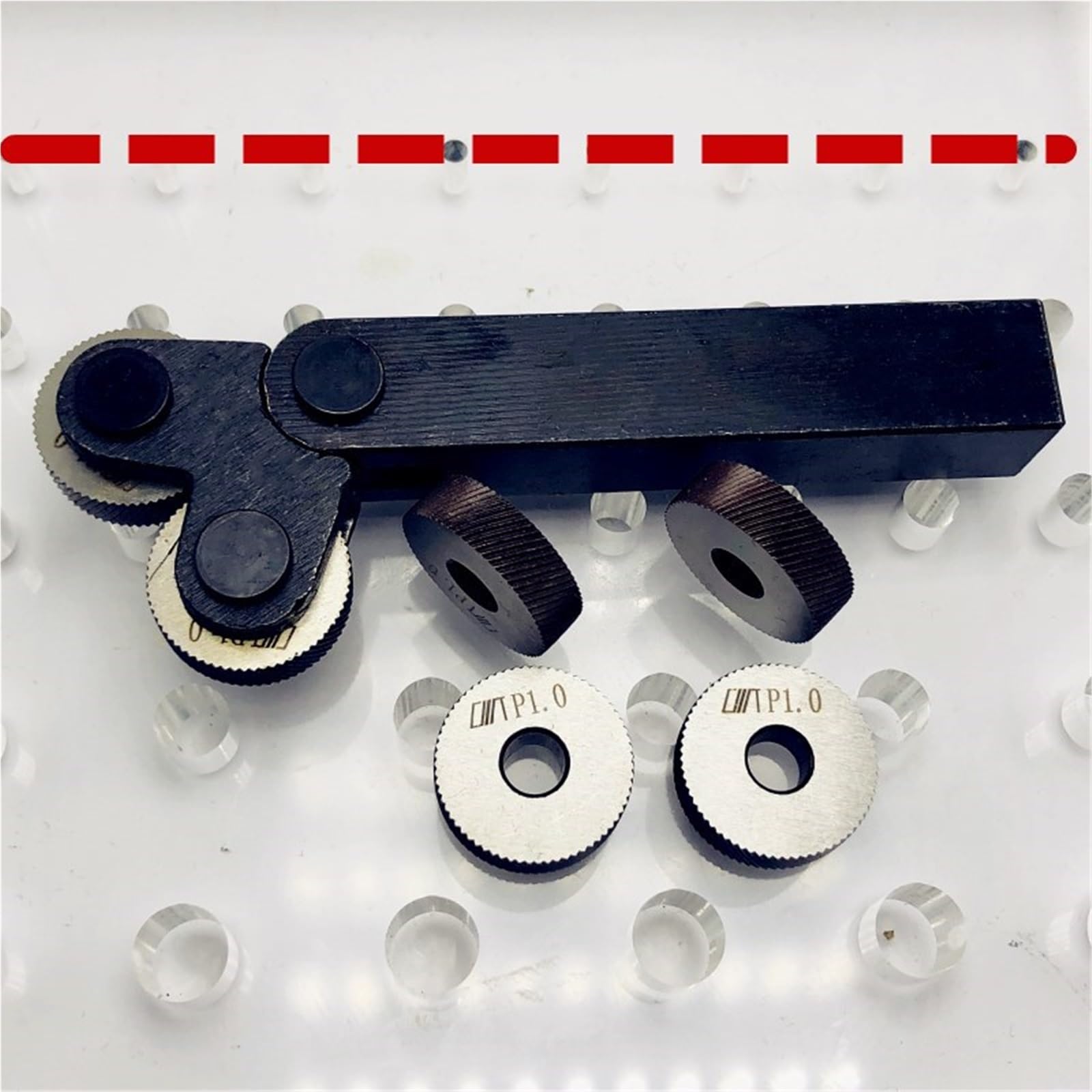 6 Cuchillas Moleteadas Reticuladas De 0,6 Mm, 1,0 Mm Y 2,0 Mm, Rueda De Grabado Con Orificio Interior HSS + 1 Portaherramientas De Torno De Acero De 16 Mm X 18 Mm. Herramienta de Torno