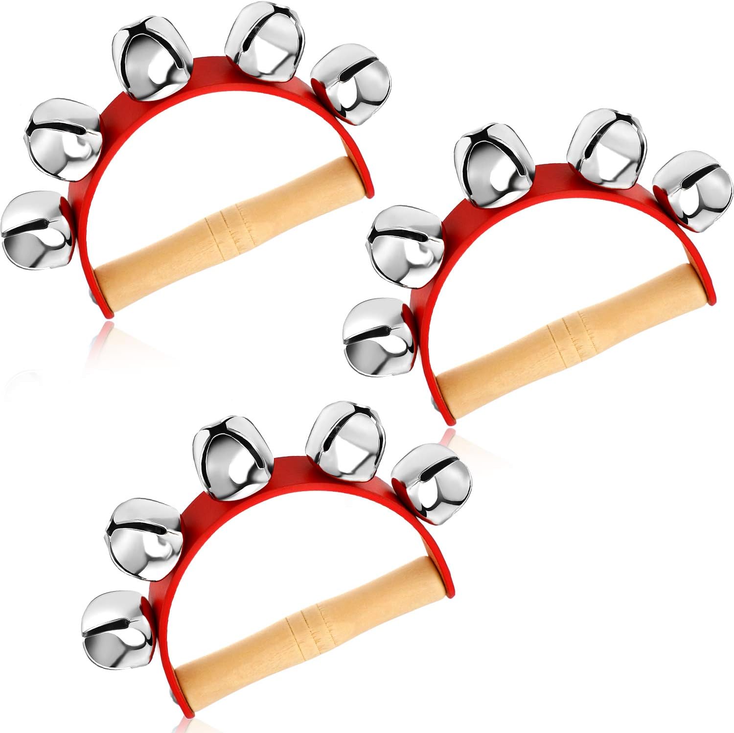 3 Pieces Red Sleigh Bells Jingle Bells Musical Bell Instrument Wooden