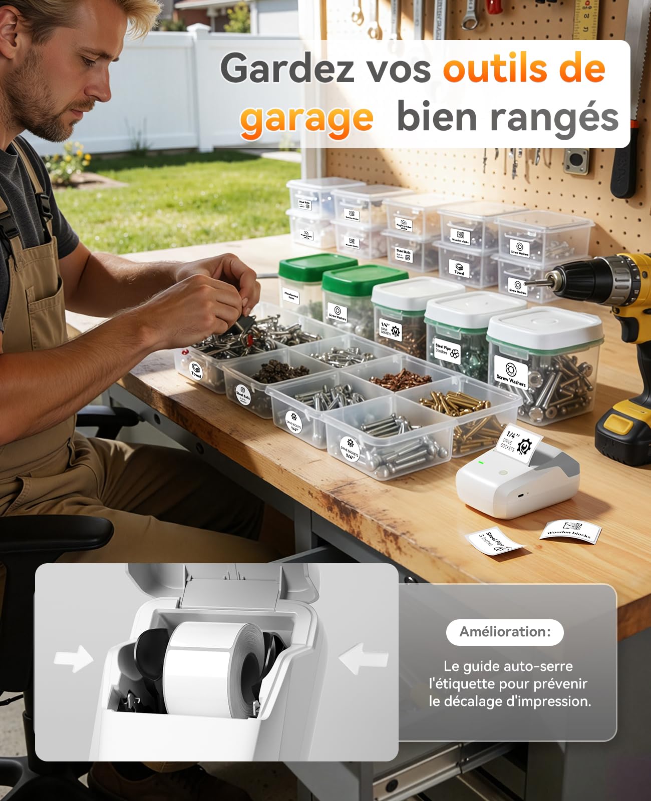 NIIMBOT B1 Pro Étiqueteuse 300 DPI HD, Impression Nuances de Gris et Rouge/Noir, Multi-Connexion, Idéale pour Photos, Magasins, Étude, Petites Entreprises, avec 1 Rouleau 50x30mm Blanc, Sable Clair