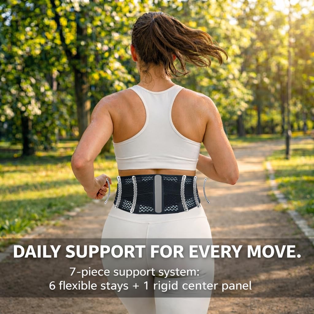 Breathable Back Brace for Lower Back Pain Relief – Lightweight 3D Air-Mesh Lumbar Support Belt with Dual-Adjust Pulley System – Ventilated Low-Profile Design for Sciatica, Herniated Disc, Driving & All-Day Wear