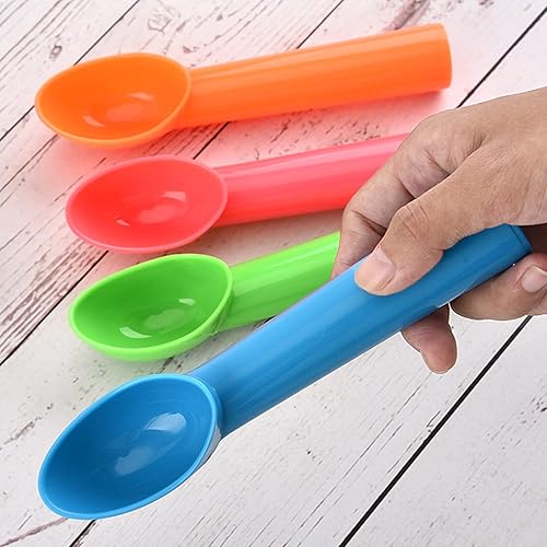 Miniatura 4 de MY MIRONEY Paquete de 4 cucharas de helado de plástico, antiadherentes, anticongelante, pala de helado, color azulverdenaranjarojo rosa