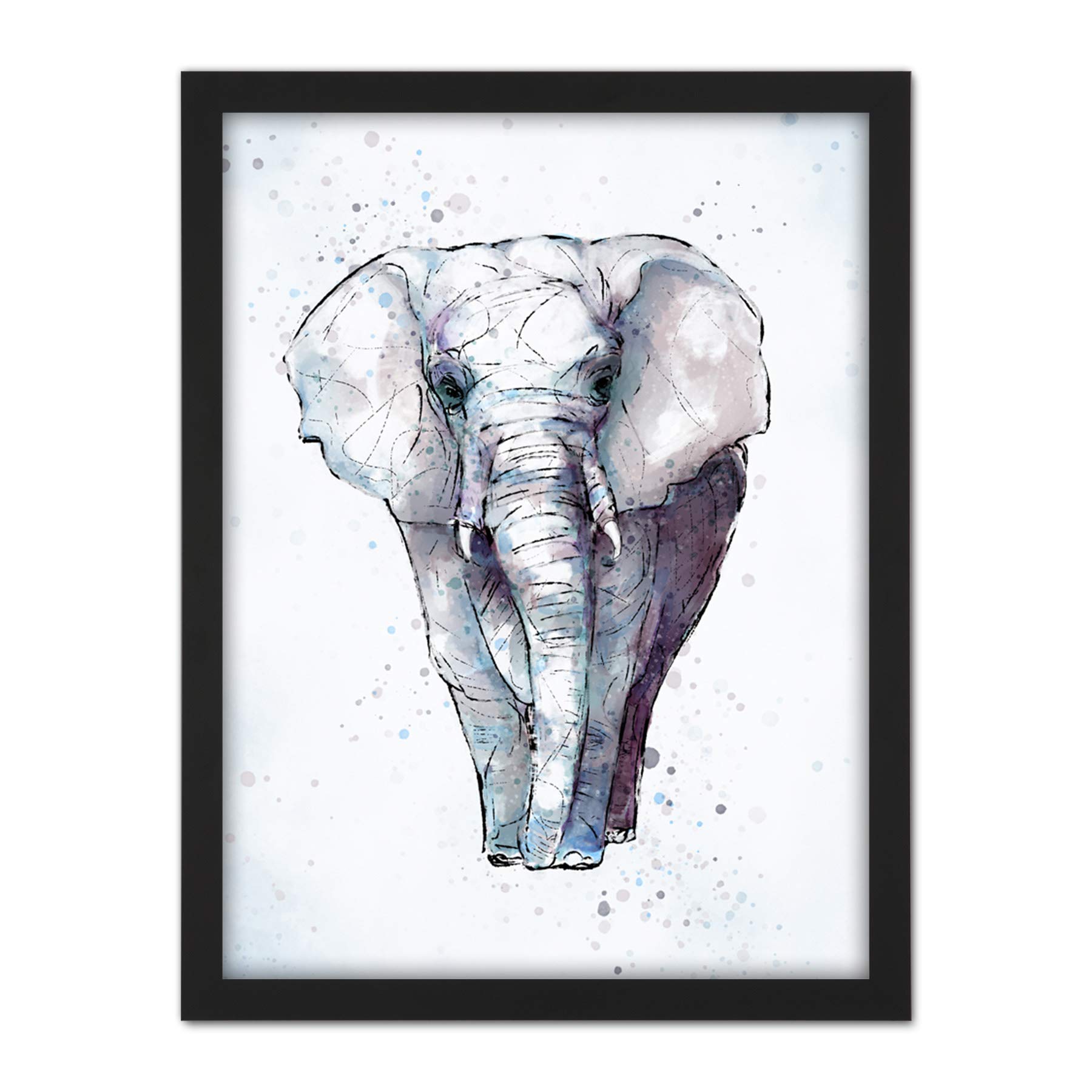 Wee Blue Coo African Elephant Watercolour Artwork Framed Wall Art Print 18X24 Inch