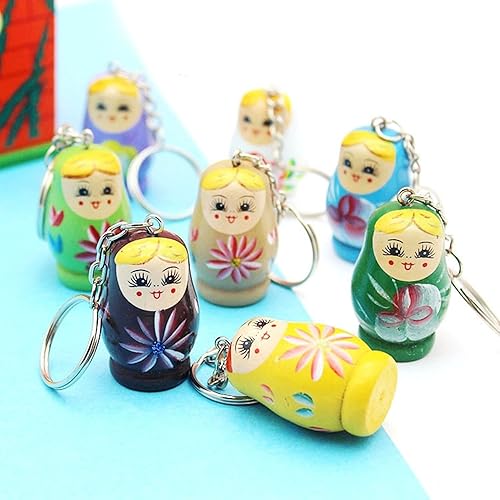 Miniatura 6 de Llaveros pequeños Matryoshka, juego de 3 muñecas rusas de madera, regalos decorativos, color al azar