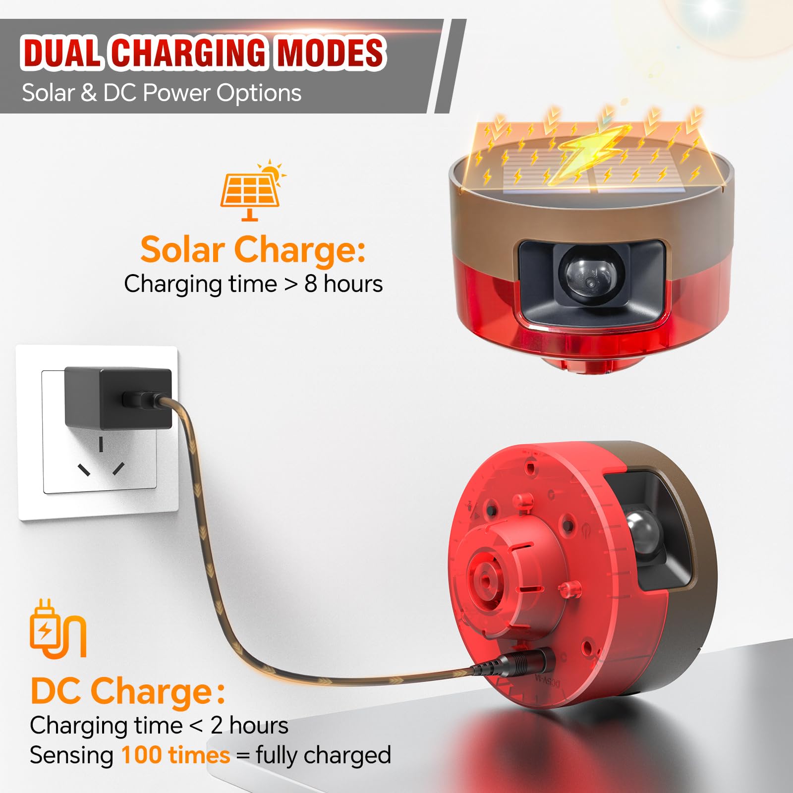 Sensor de movimiento solar para exteriores, alarma de ladridos de perro o sonido de disparo, ruido de 130 dB, 13 sonidos y detector de movimiento de 360°, grabación de alarma, con control remoto para