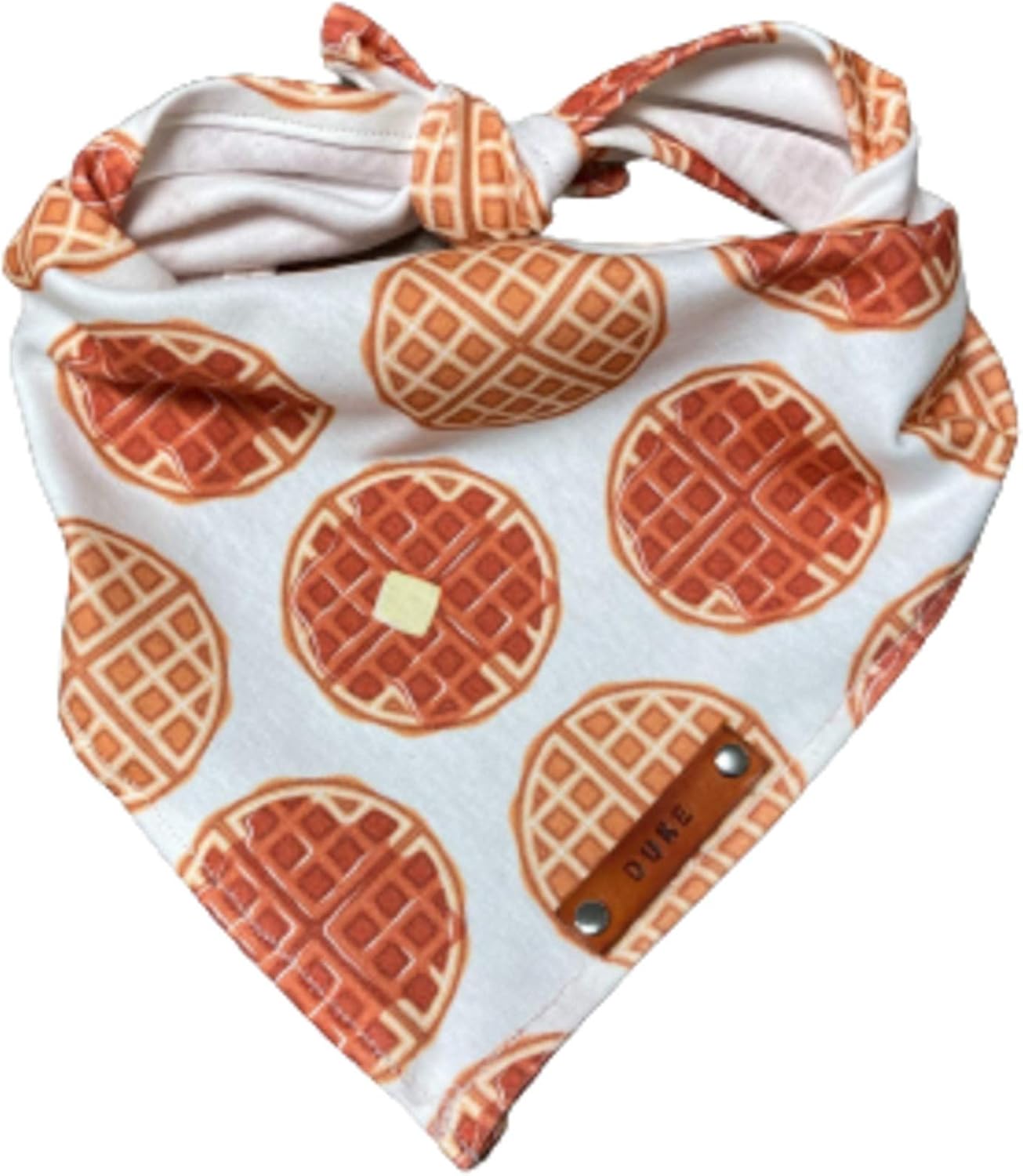 Pet Dog Bandana, Waffles, Leather Name Tag, Personalized Name, Bandanas for Dogs, Personalized Dog Bandanas, Custom Bandanas (Sizes:…