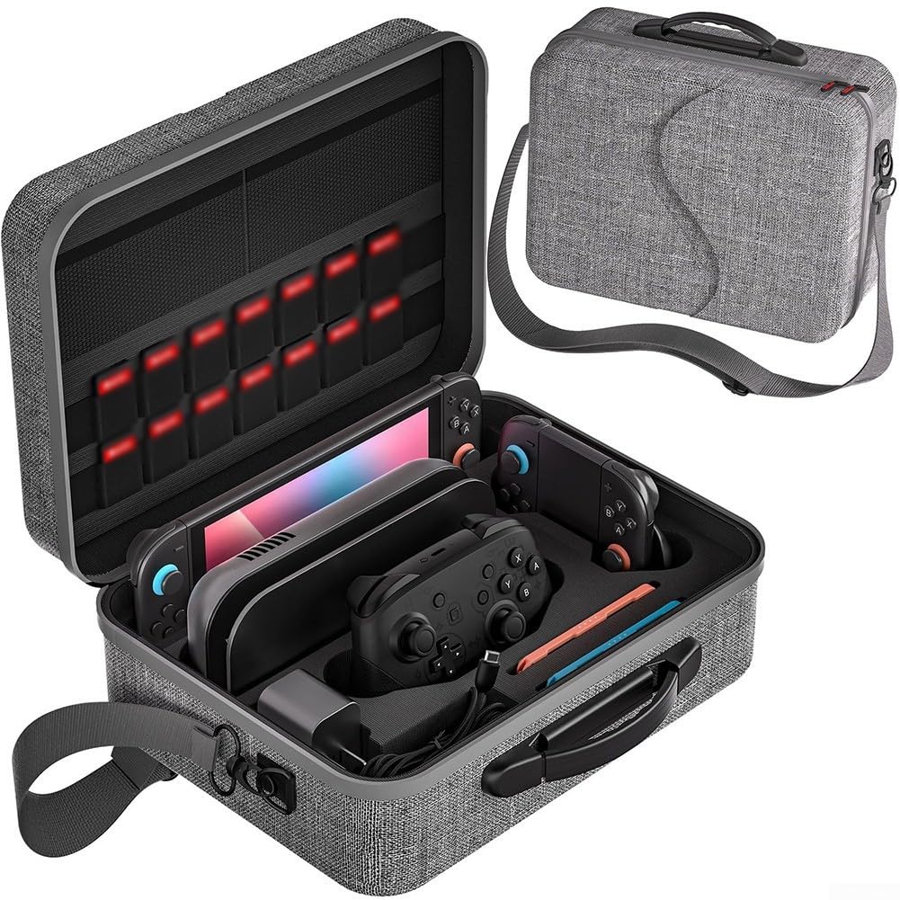 Tragetasche für Nintendo Switch 2, Reise-Aufbewahrungstasche mit Zubehörfächern, mit verstellbarem Schultergurt, 30 x 20 x 10 cm (schwarz)