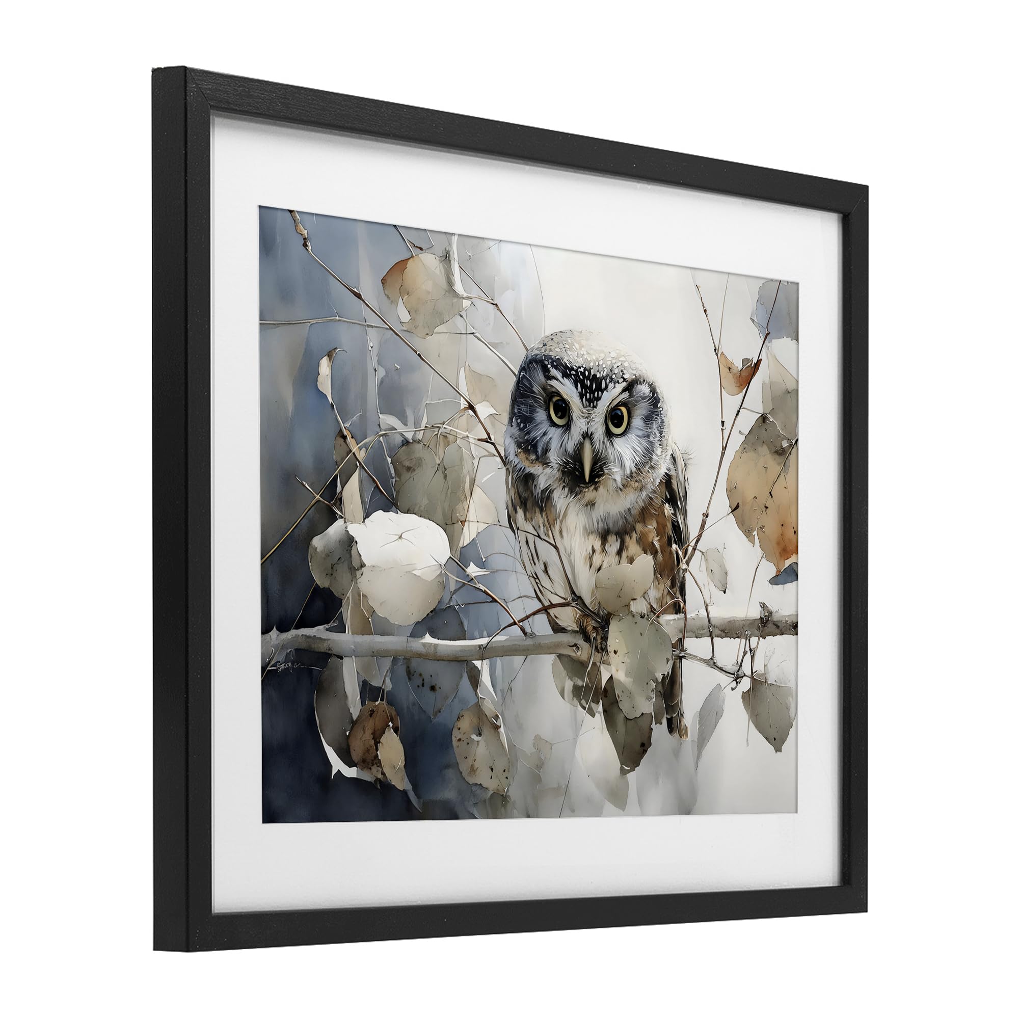 Hoot Owl Autumn Branch Rustic, 33 x 40,6 cm, stampa incorniciata sotto
