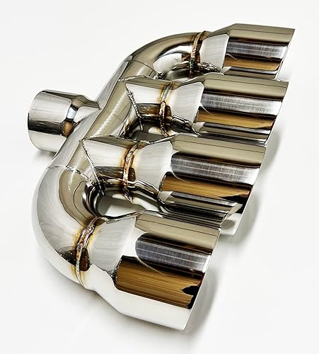 Miniatura 8 de Punta de escape cuádruple centro 3.00 entrada 3.50 X 15.00 WQUAD35015-300-HP-SS punta de escape inclinada enrollada de acero inoxidable Wesdon