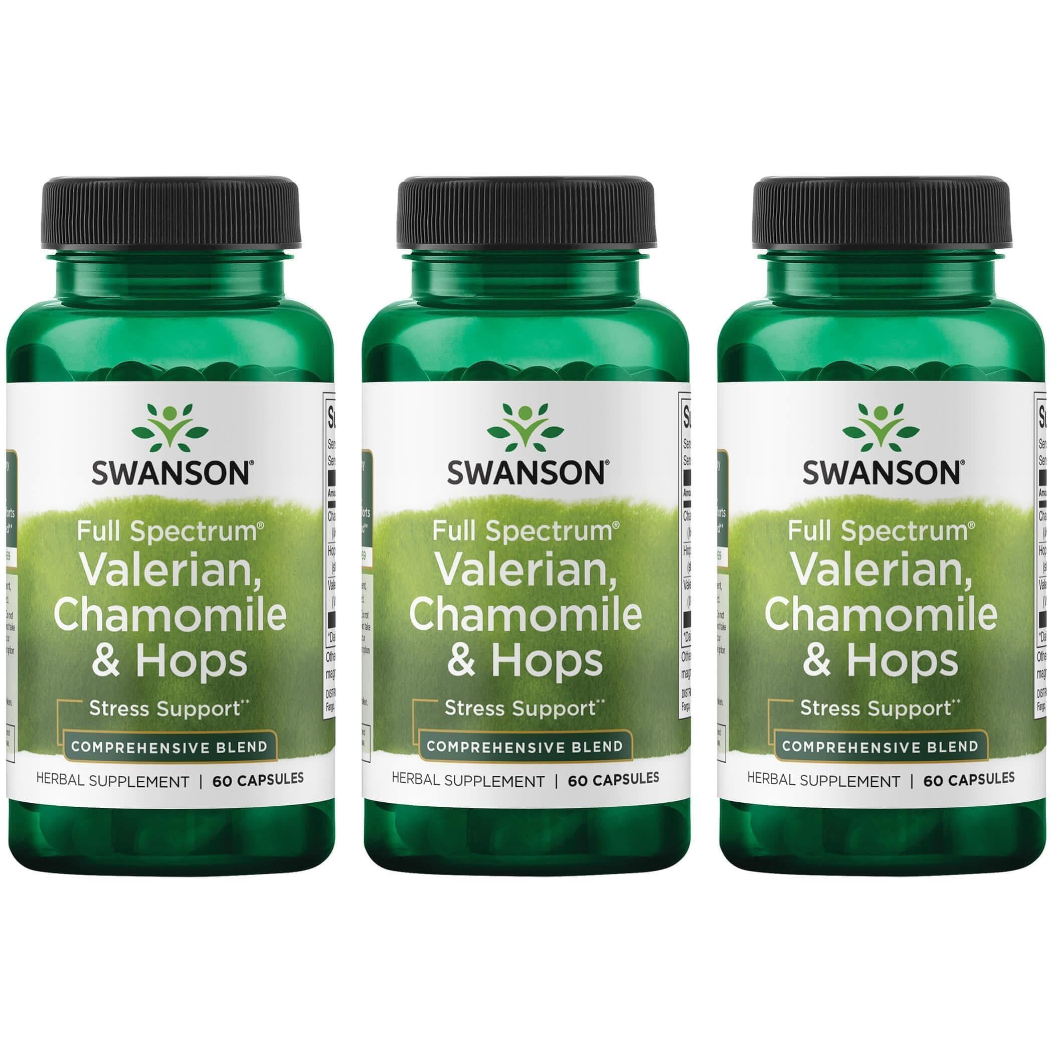 Swanson Valerian Chamomile & Hops (60 Capsules), 3 Pack 60 Count (Pack of 3)