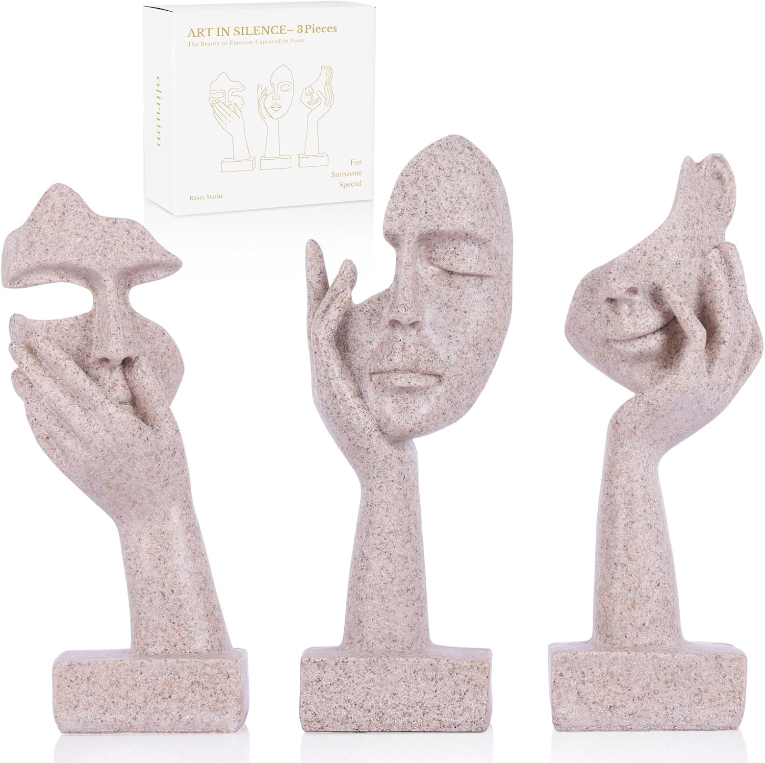 oliruim 3 Pcs Thinker Small Statue Set - Art Resin Abstract Home Accent Figurines for Decor Woman Apartment Bookshelf Floating Shelf Coffee Table Office Desk Counter Decor (3 Pcs Sandstone, 6")