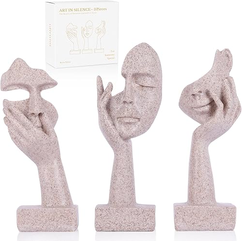 Miniatura 13 de Juego de 3 estatuas grandes de Thinker - Figuras abstractas de arte negro para sala de estar, dormitorio, estantes, escritorio de oficina