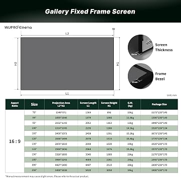 Gallery UST ALR CLR Projector Screen, CBSP Fixed Frame 16:9, 4K/8K Ultra HD, 94% Ambient Light Rejecting, Wall Mount, for Ultra Short Throw Projectors, for Bright Rooms 70