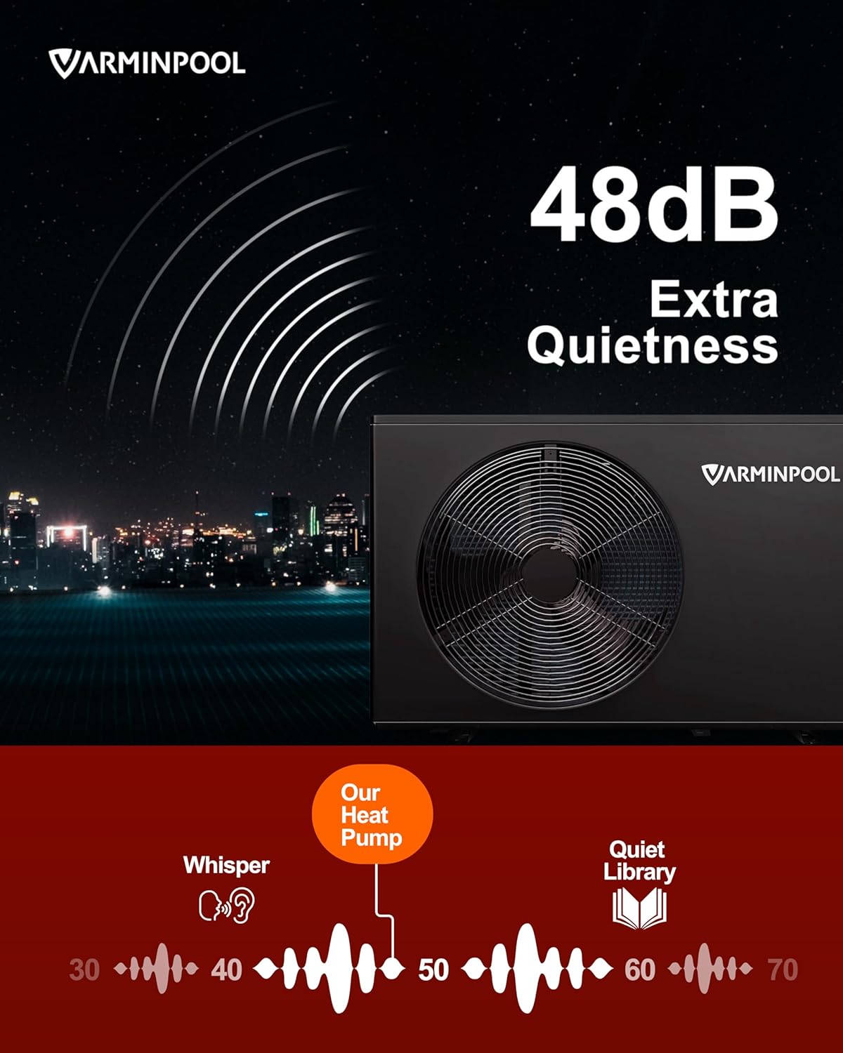 VARMINPOOL heat pump with 48dB quietness rating