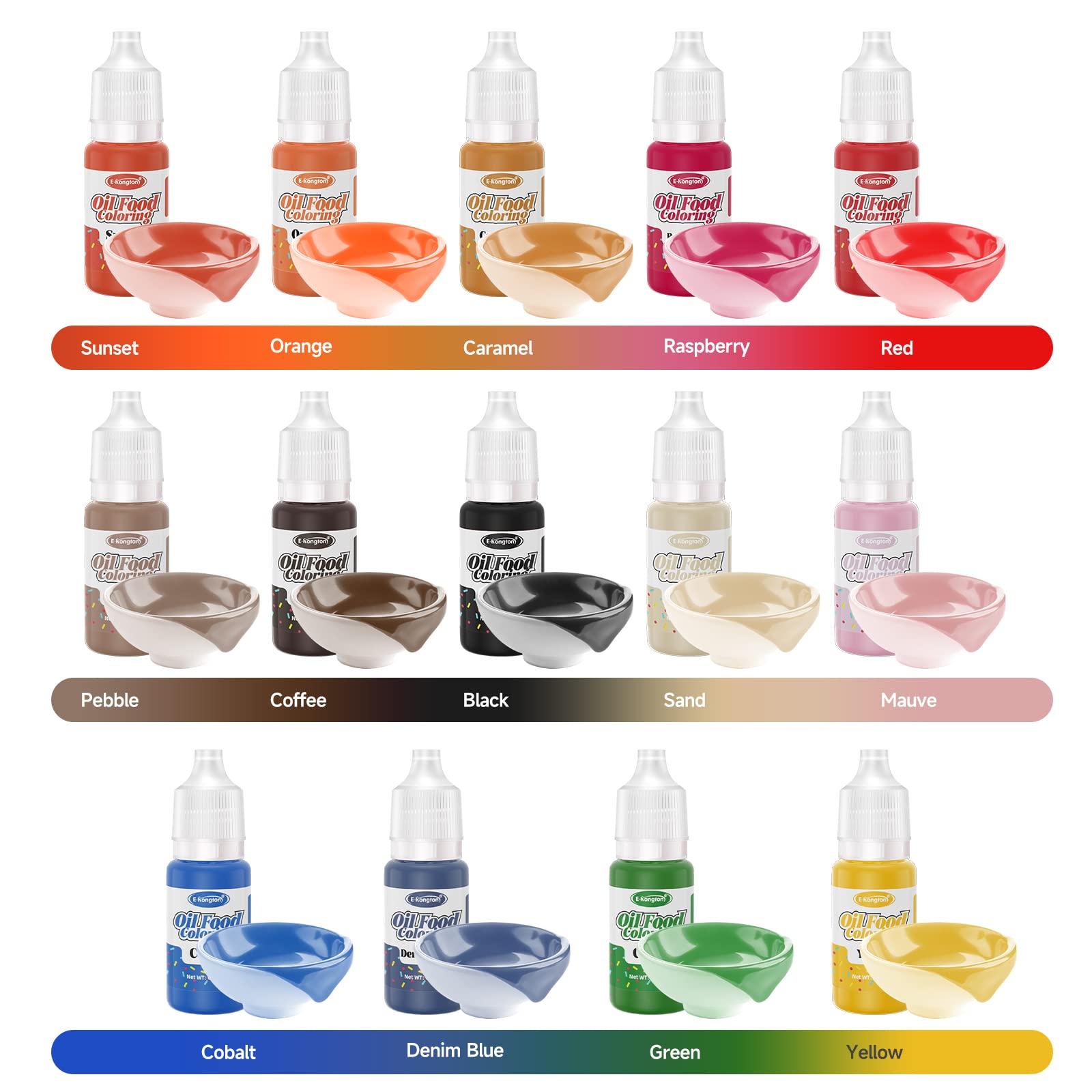 Oil Based Food Colouring: E-Kongton 14 Colours Oil Based Food Colouring for Chocolate, Cakes, Candy, Buttercream, Macarons, Biscuitsand and Doughnuts - Vibrant Colours Food Dye Set (6ml/Each Bottle)
