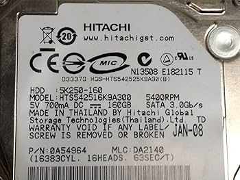 Hitachi HTS542516K9SA00 160GB Hard Drive [並行輸入品] ORIGINAL! HITACHI 160GB 5400RPM HDD HARD DRIVE 655-1537A