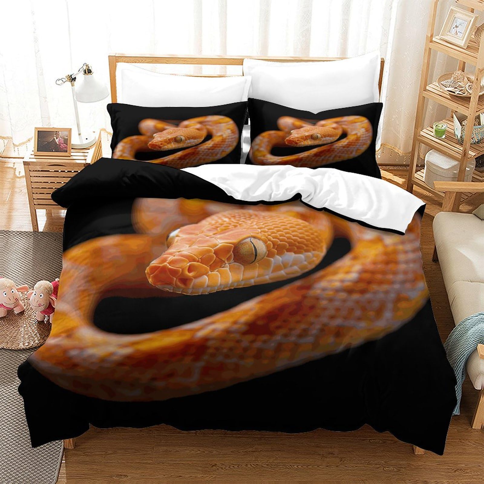 P1S9U7W5Y 3D Printed Realistic Snake Duvet Cover Set 3pcs Microfiber Animal Pattern Bedding Set Single（140x200cm）