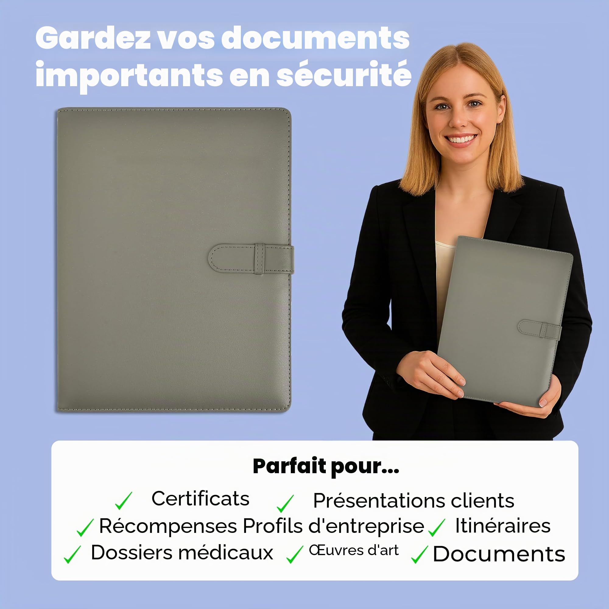 Arpan Porte-documents A4 – Lot de 1 porte-documents professionnel avec 36 pochettes sécurisées chacune, dossier A4 pour documents et présentations – Gris doux au toucher