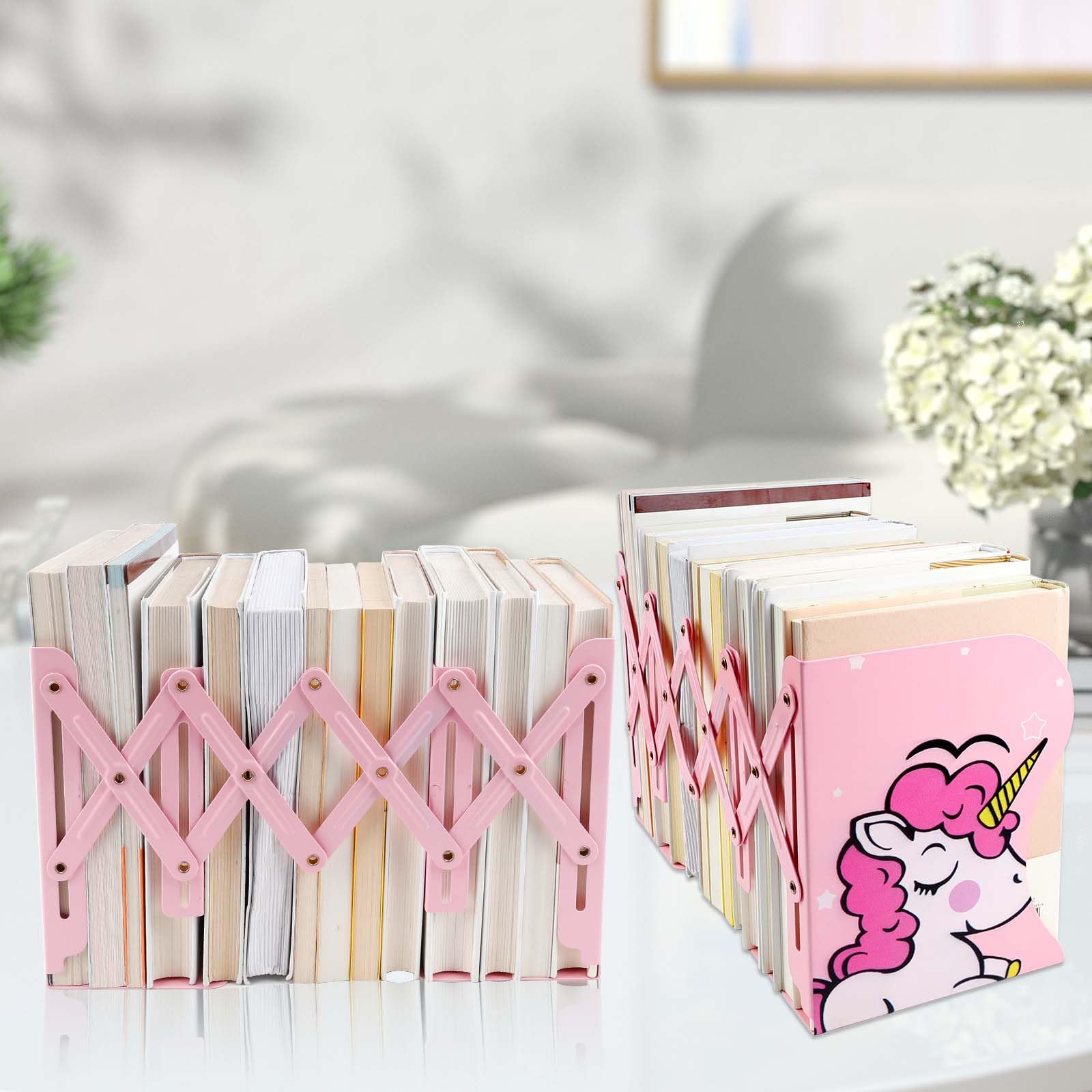 Serre-livres Extensible Métal CAUTIOUS - Réglable 10-49.5cm, Avec 100 Marque-pages Adhésifs