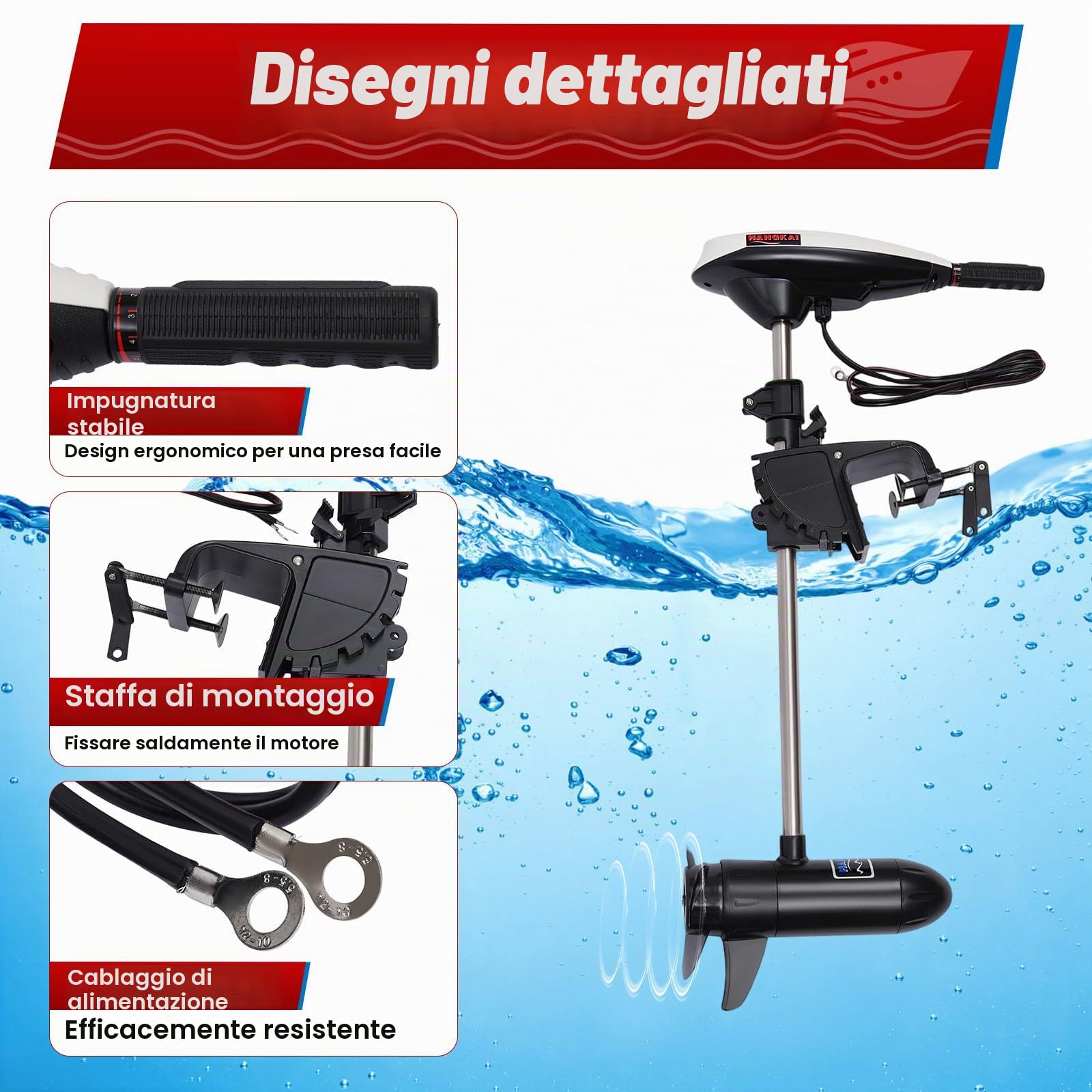 Motore elettrico esterno 45LBS 12V, motore per barche elettrico con 5 marce avanti e 2 retromarce, regolabile in altezza, motore in rame puro per kayak, canoe, gommoni