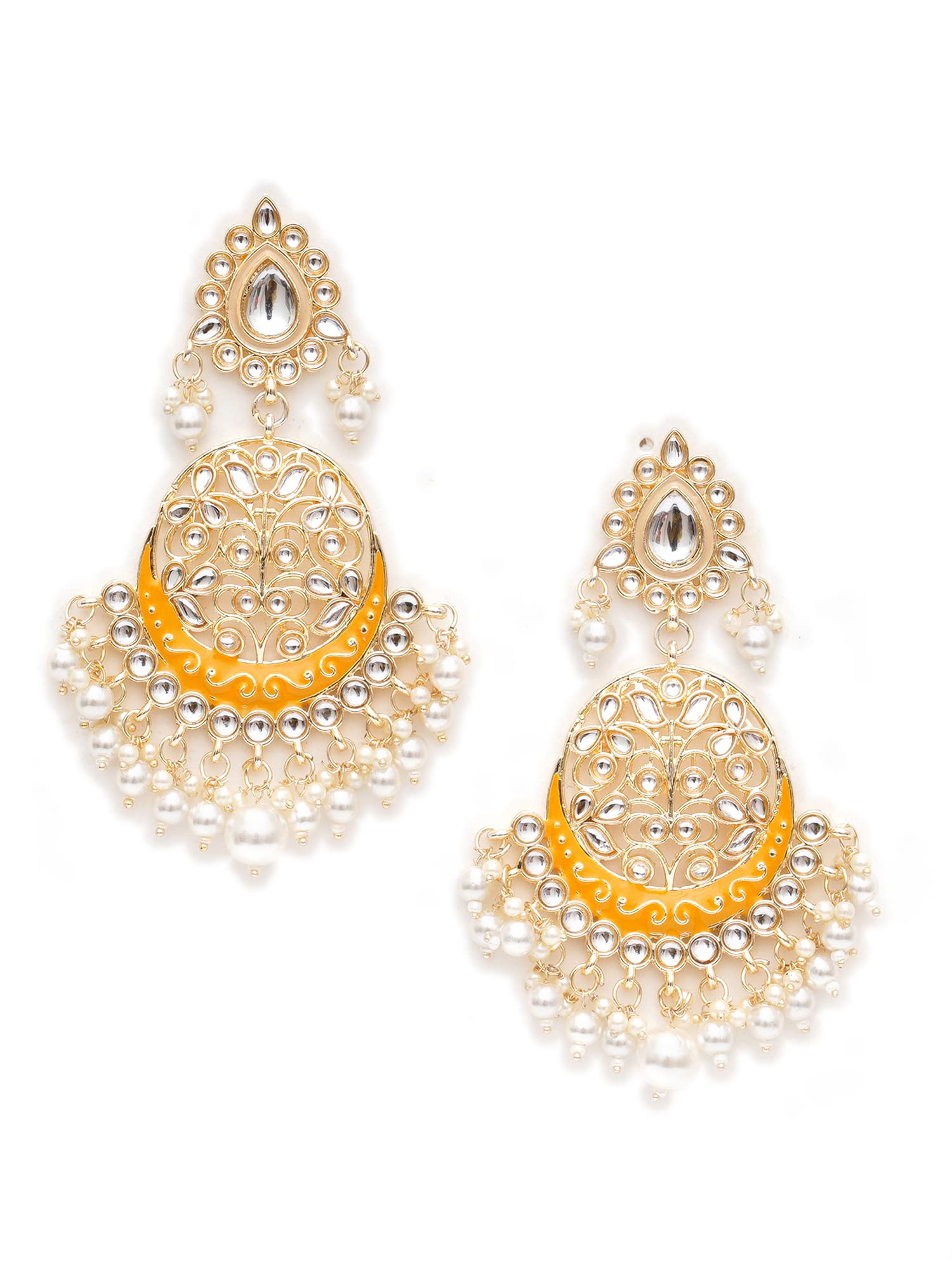 Karatcart Gold Plated Handcrafted Yellow Meena and Pearl Long Dangler Earrings for Women (B0BFQS765K) Amazon Price History, Amazon Price Tracker