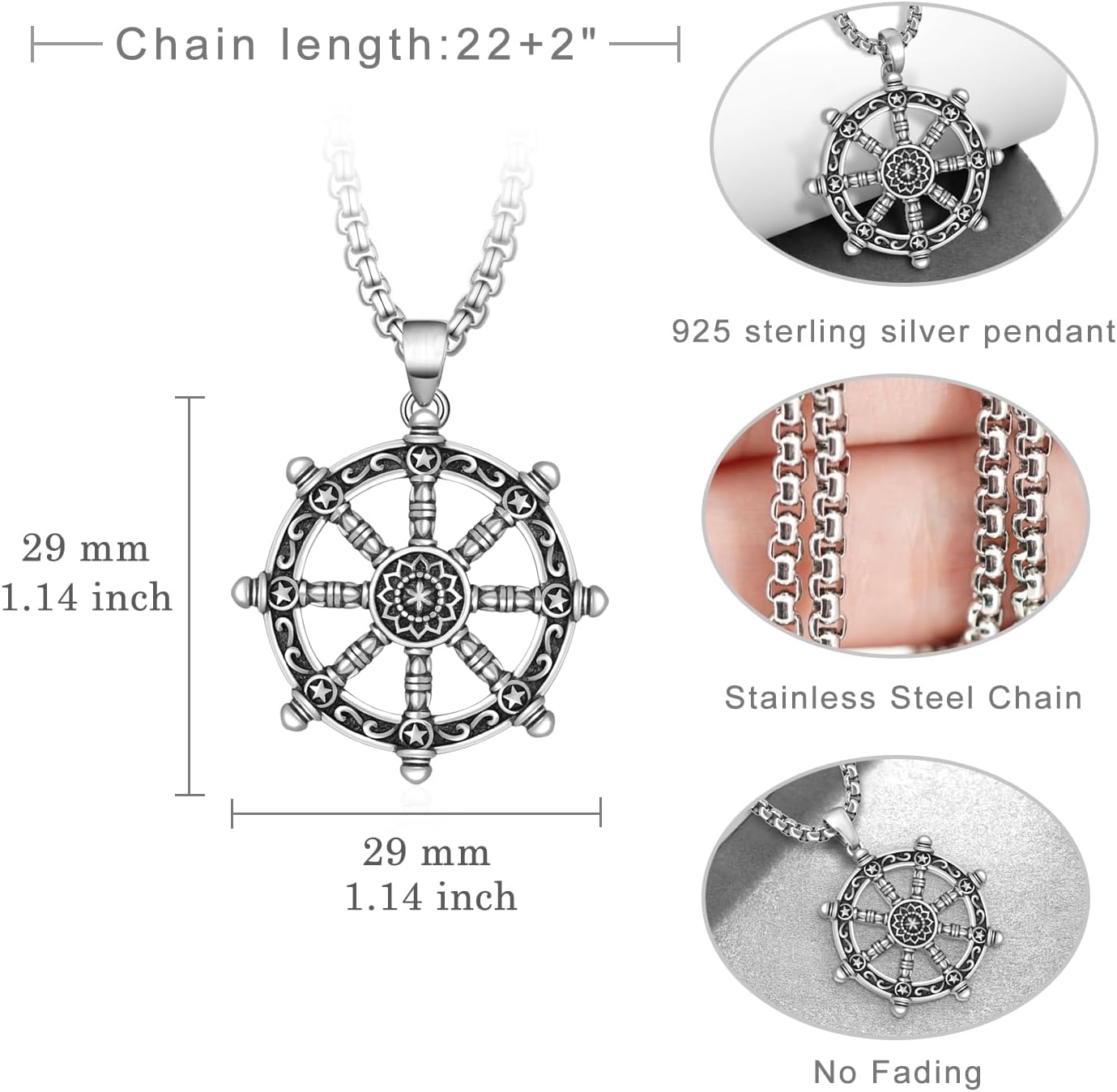 Buddha Necklace for Men 925 Sterling Silver Buddhist Pendant Necklace Talisman Jewelry - Image 4