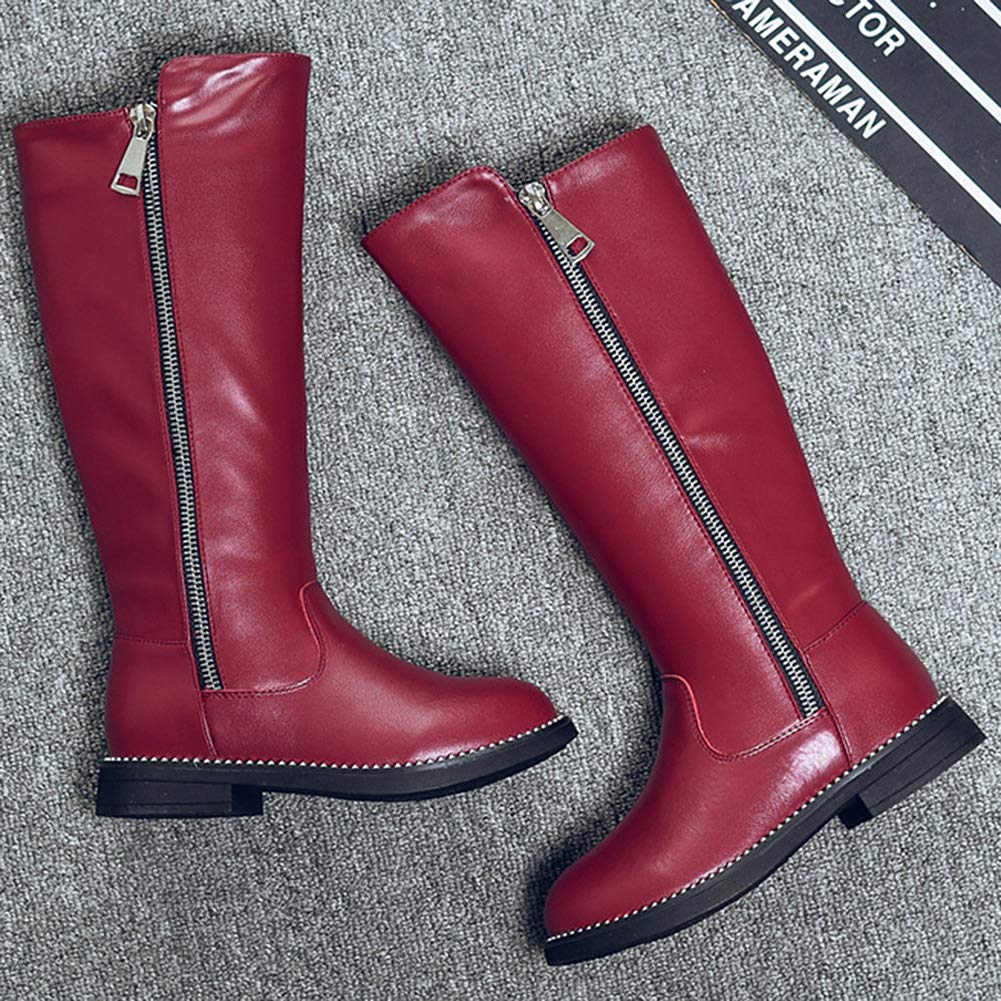 rismart - Botas de equitación altas para niña, tacón plano, cremallera lateral, forro de piel de invierno