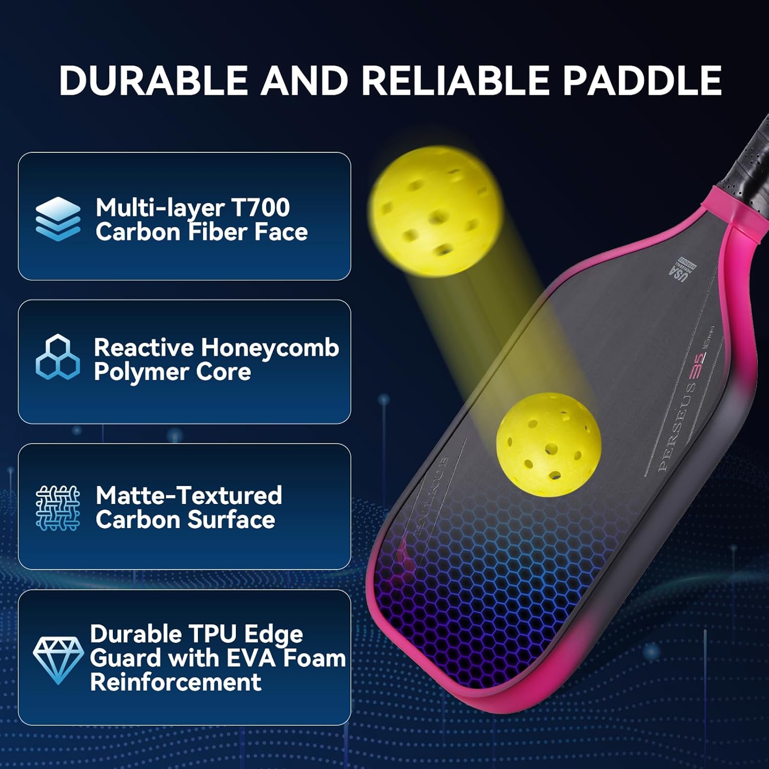 Pickleball Paddle,16mm Raw T700 Carbon Fiber Lightweight Pickle Ball Paddle,Durable & Beginner-Friendly Pickleball Racket,Adults & Youth Pickle Ball Equipment,Comfortable Grip,Multiple Colors