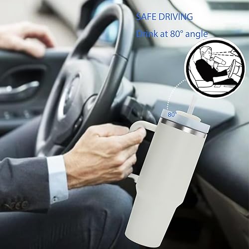 Miniatura 4 de Vaso de 40 onzas con asa y tapa con pajilla, vaso de acero inoxidable aislado al vacío, taza de viaje para agua, té helado o café, batido, regalos