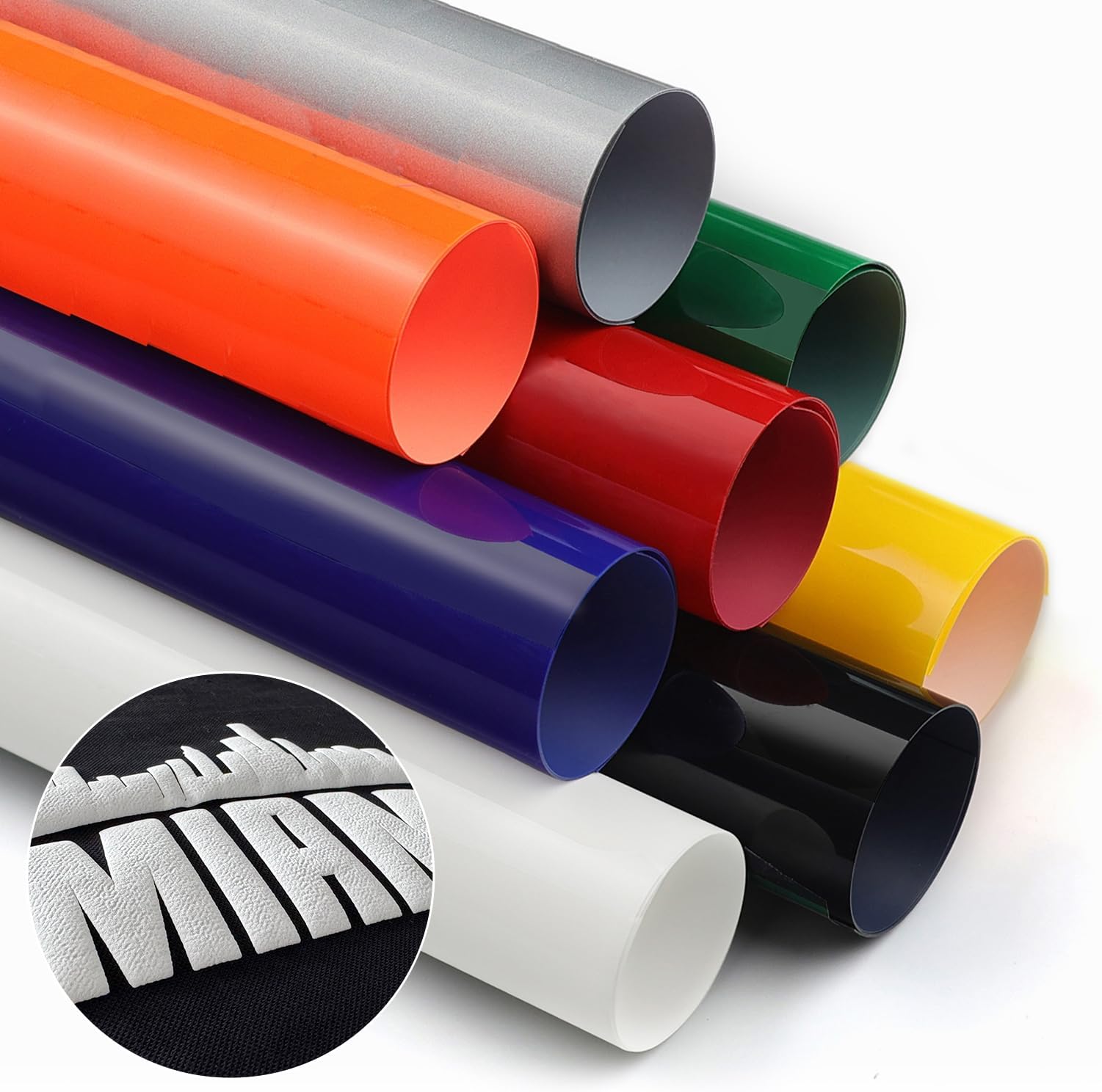 TransWonder Puff Vinyl Heat Transfer - 3D Puff Vinyl Bundle Assorted Colors Puff Heat Transfer Vinyl HTV 8 Sheets for Heat Press T Shirt Compatible with Cricut Air or Maker