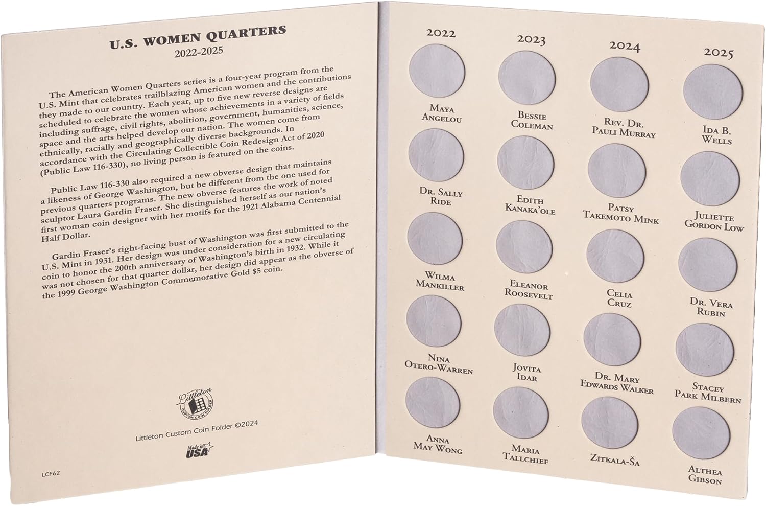 Littleton Coin Company 2022-2025 U.S. Women Quarters Folder Coin Storage