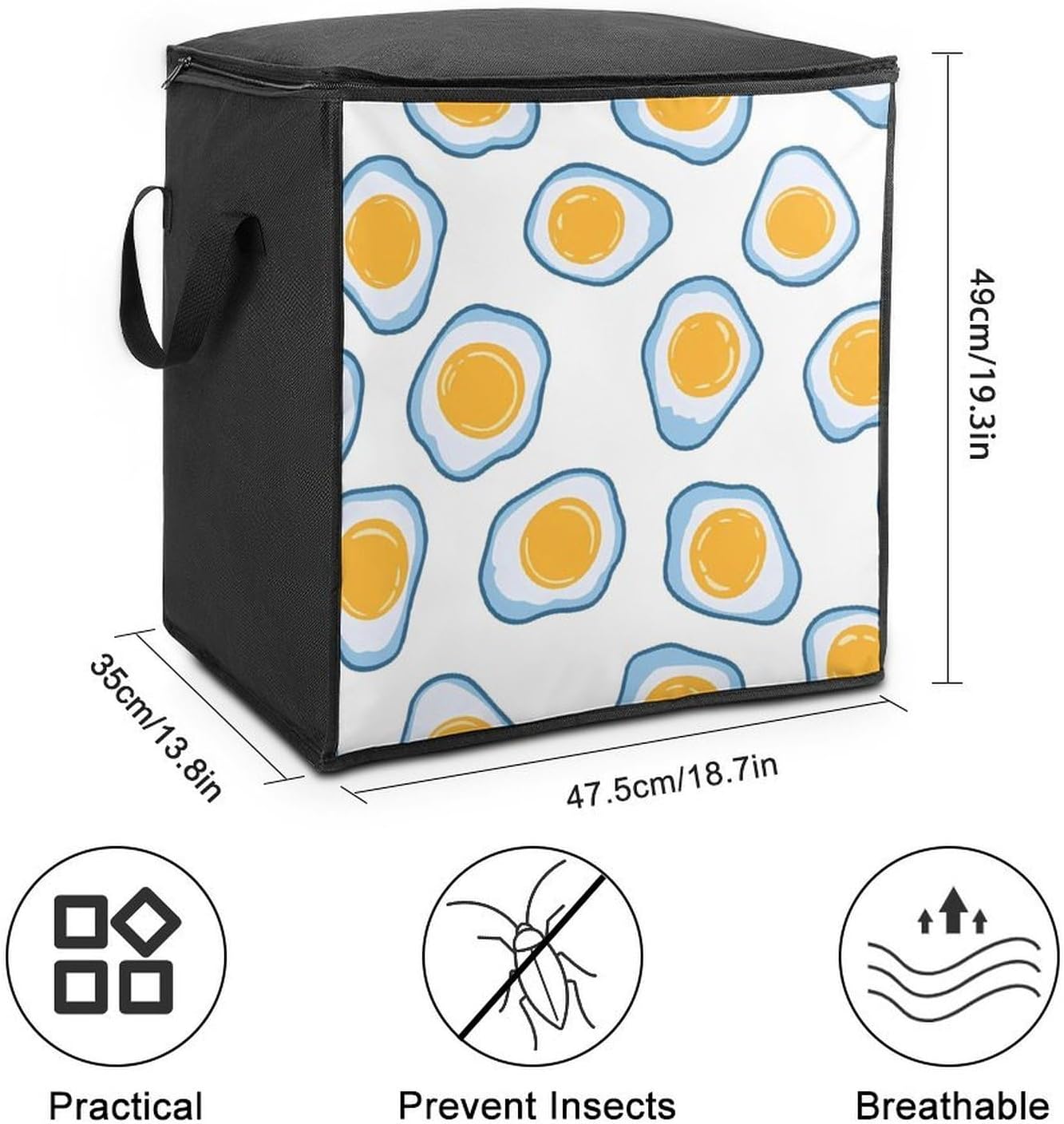 Fried Eggs Large Comforter Blanket Storage Bags Bins 70L Closet Organizer with Handles